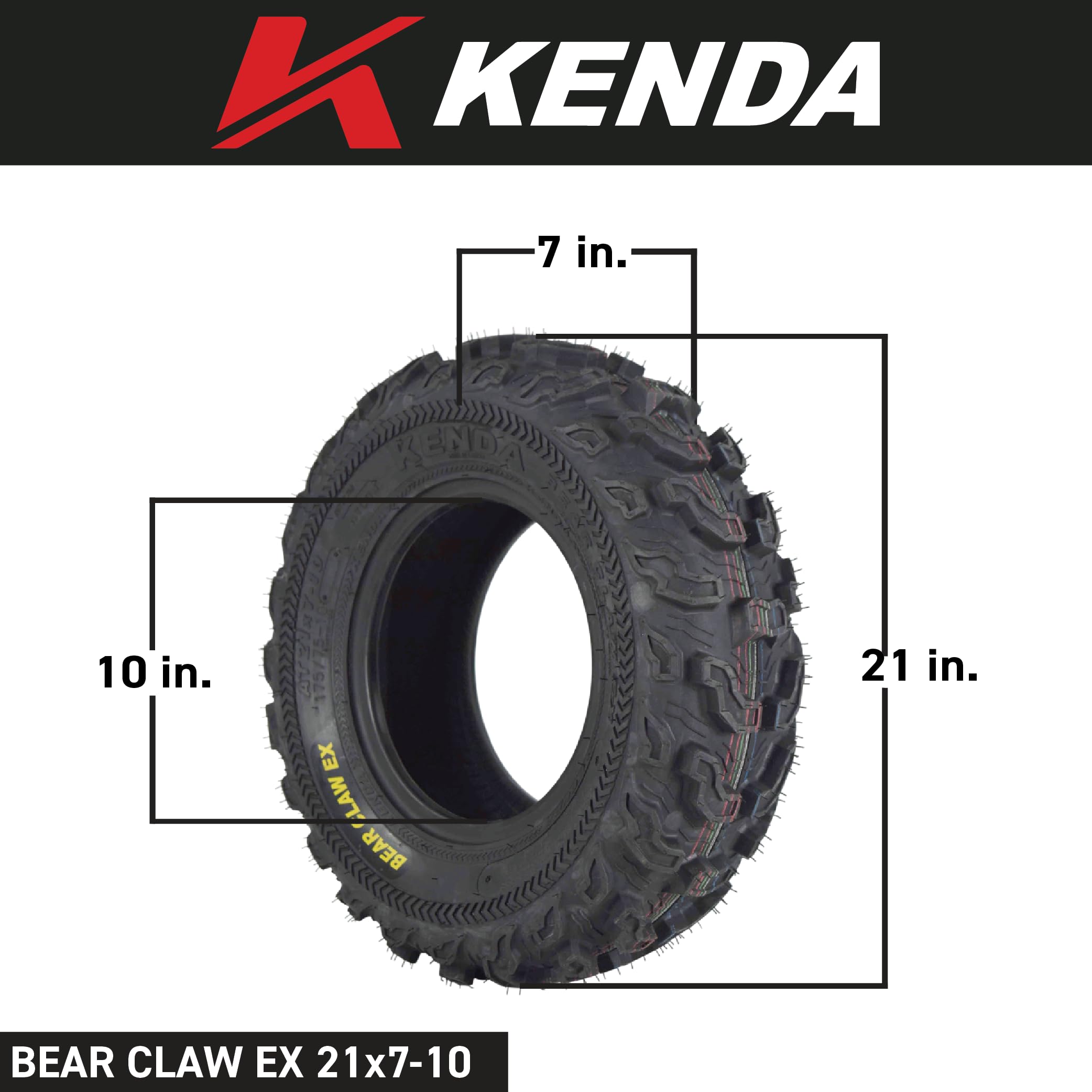 Kenda Bearclaw Ex K573-21X7-10 Front Tires For All Terrain (Atv), Utv, And Side By Side (Sxs) Vehicles - 6-Ply - Bear Claw 21X7X
