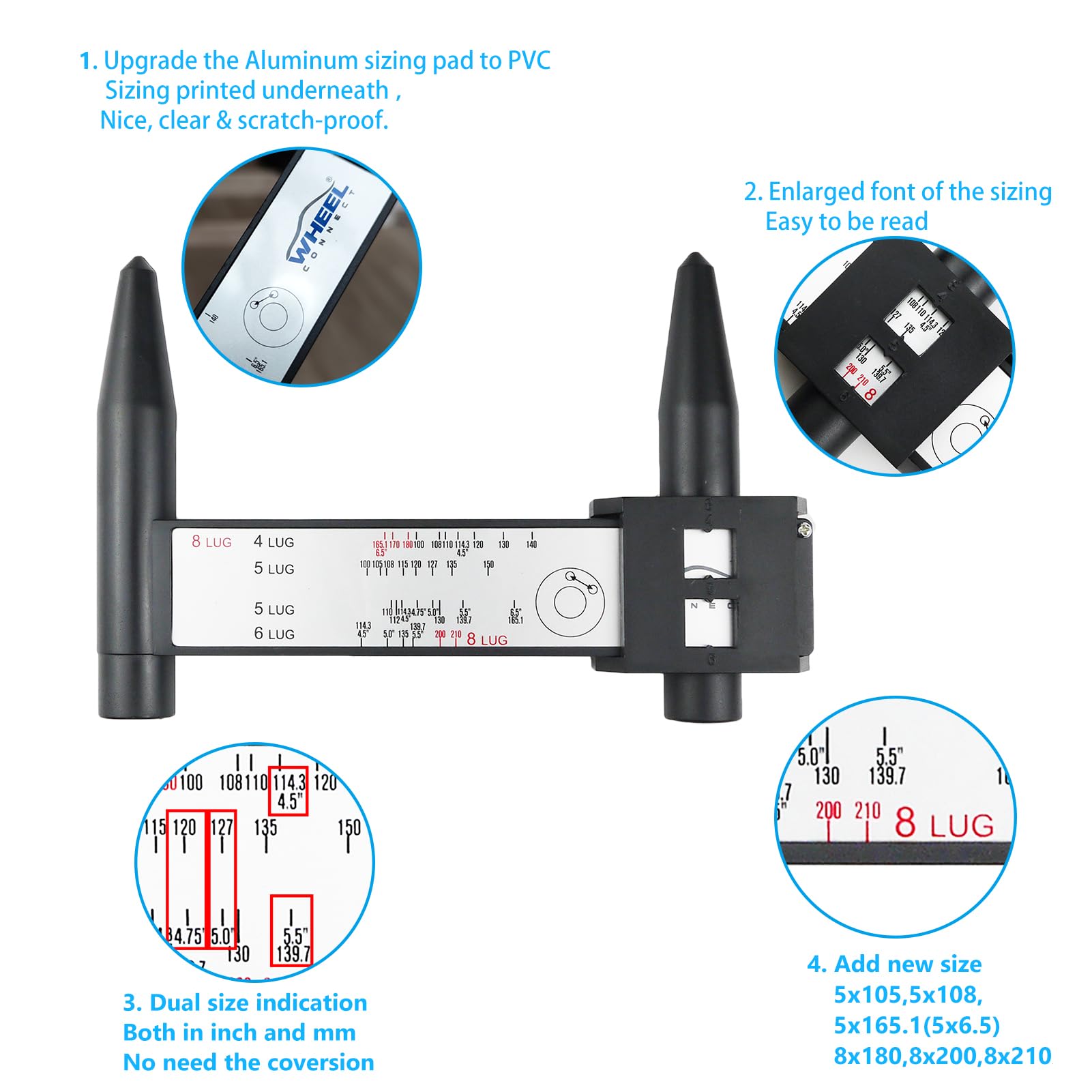 Wheel Connect Pcd Gauge,Wheel/Rim Bolt Pattern Measuring Tool, Pcd Ruler, Sliding Caliper For 4 5 6 8 Holes