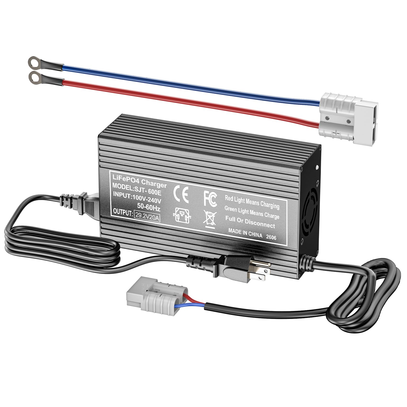 29.2V 20A Lithium Battery Charger, LiFePO4 Battery Charger AC-DC Smart Charger with Anderson Connector LED Indicator Special for