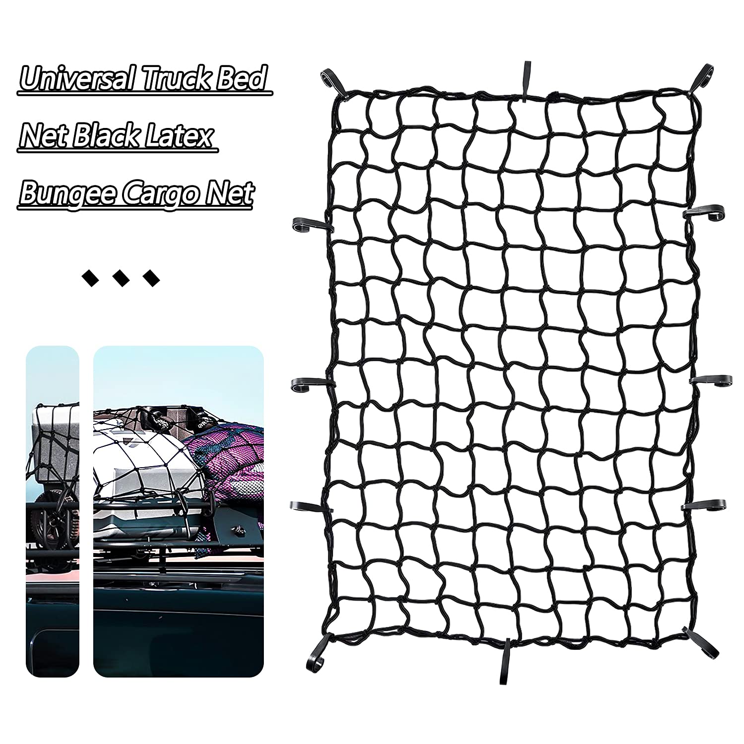 2X3 Bungee Cargo Net Stretches To 4'X6' For Truck Bed,Pickup Bed,Trailer,Motorcycle And Bike With 6 Adjustable Hooks Heavy Duty