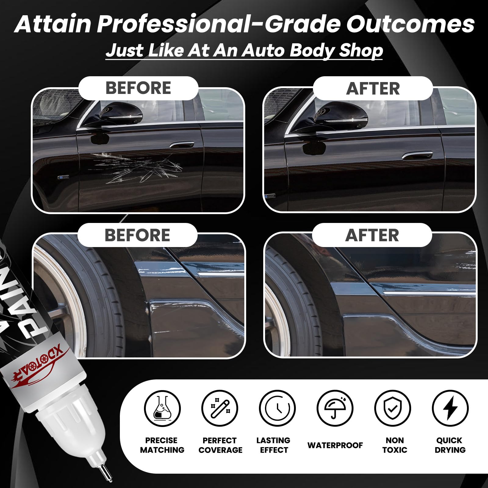 Black Touch Up Paint For Cars, Color Accurate Car Touch Up Paint, Professional Automotive Paint Scratch Repair, Lasting Auto Scr