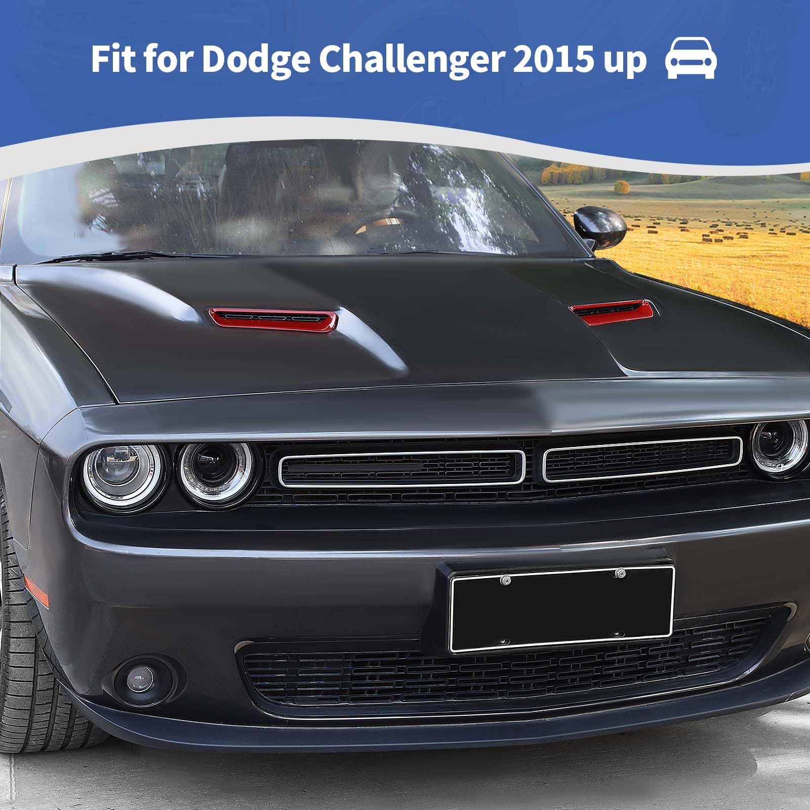 Rt-Tcz For Challenger Hood Vents Cover Trim Red For Dodge Challenger 2015 2016 2017 2018 2019 2020 2021 2022 2023 Red Exterior A