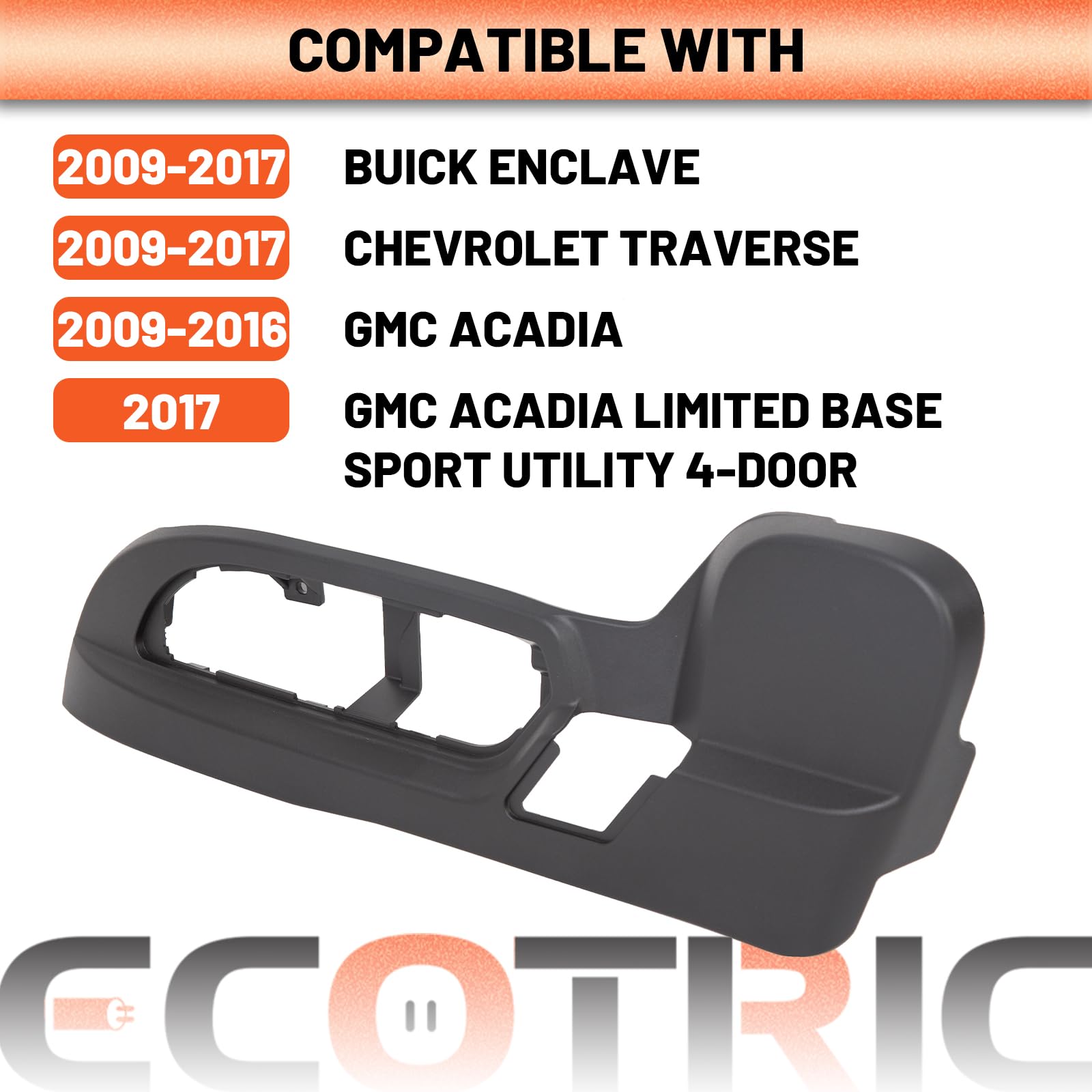 ECOTRIC Driver Seat Trim Panel for 2009-2017 Buick Enclave/Chevrolet Traverse/GMC Acadia, Black Plastic, Model ET-409, Replacement Cover