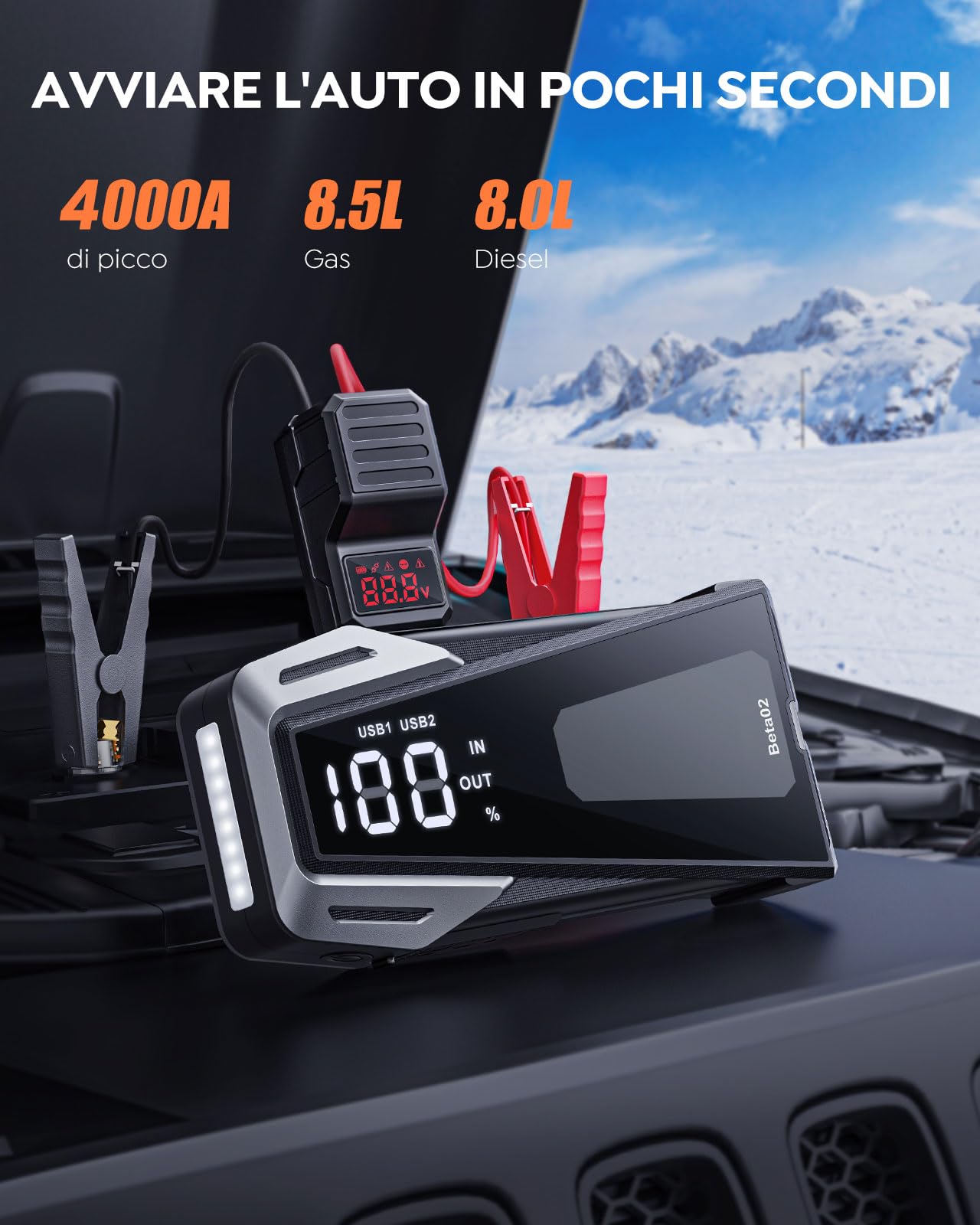 BuTure VAC Car Battery Jump Starter 6000A, Portable Jump Box for 8.5L Gas/8.0L Diesel, Quick Charge, Large Display, Smart Jumper Cables