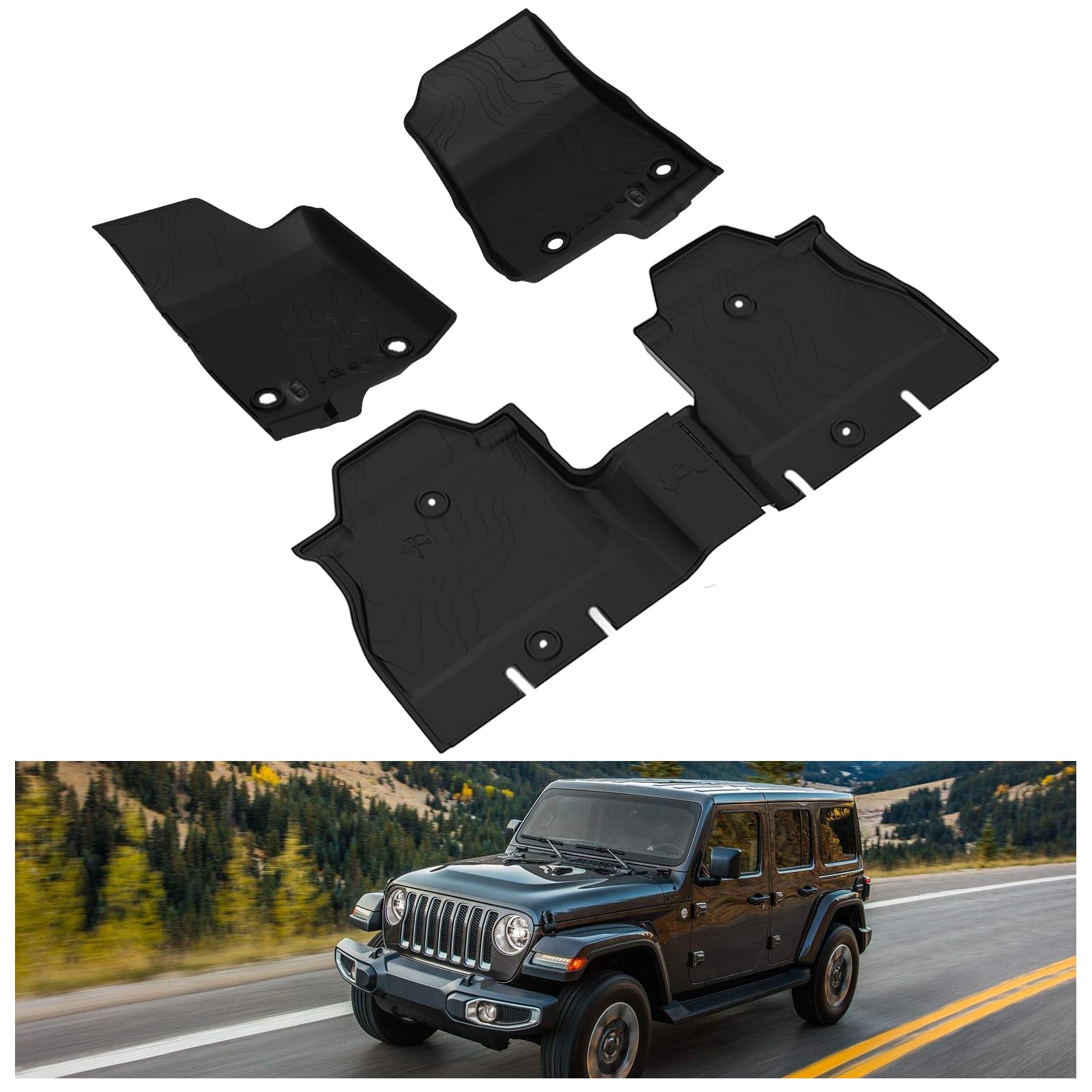 Kiwi Master Floor Mats For 2018-2025 Jeep Wrangler Jl 4-Door Oem Replacement 82215203Ae All Weather Mat Front & 2Nd 2 Row Seat T