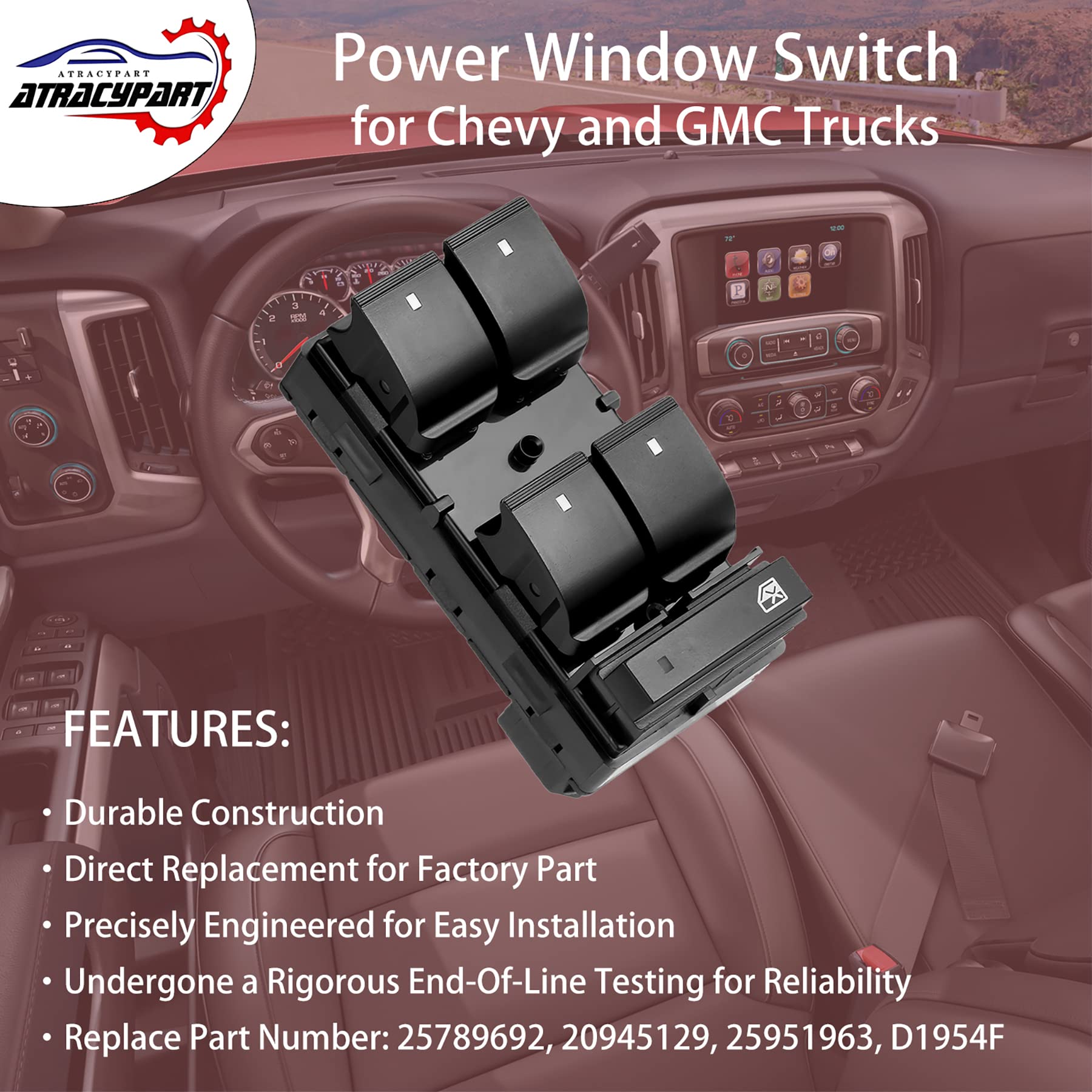 ATRACYPART Power Window Switch Set for 2007-2015 Chevy Silverado & GMC Sierra, Black, ABS, Includes Driver & Passenger Switches, Model AP-KG72