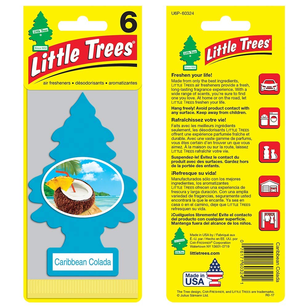 Little Trees Car Air Freshener | Hanging Paper Tree For Home Or Car | Caribbean Colada | 12 Pack