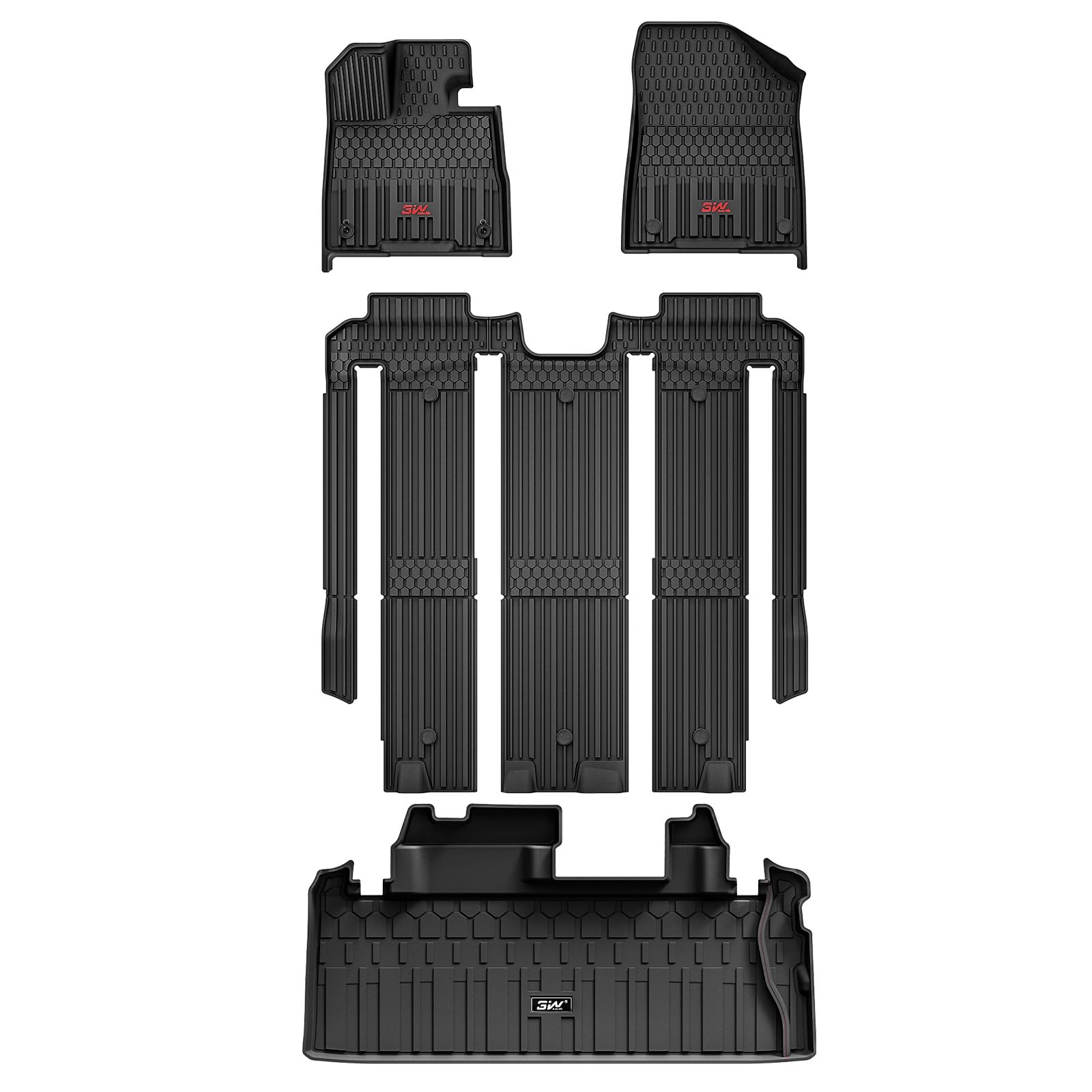 3W Floor Mats & Cargo Liner Fit Toyota Sienna 7 Seat 2021-2024 2025 (Except For 2025 Platinum Edition), Tpe All Weather Custom F