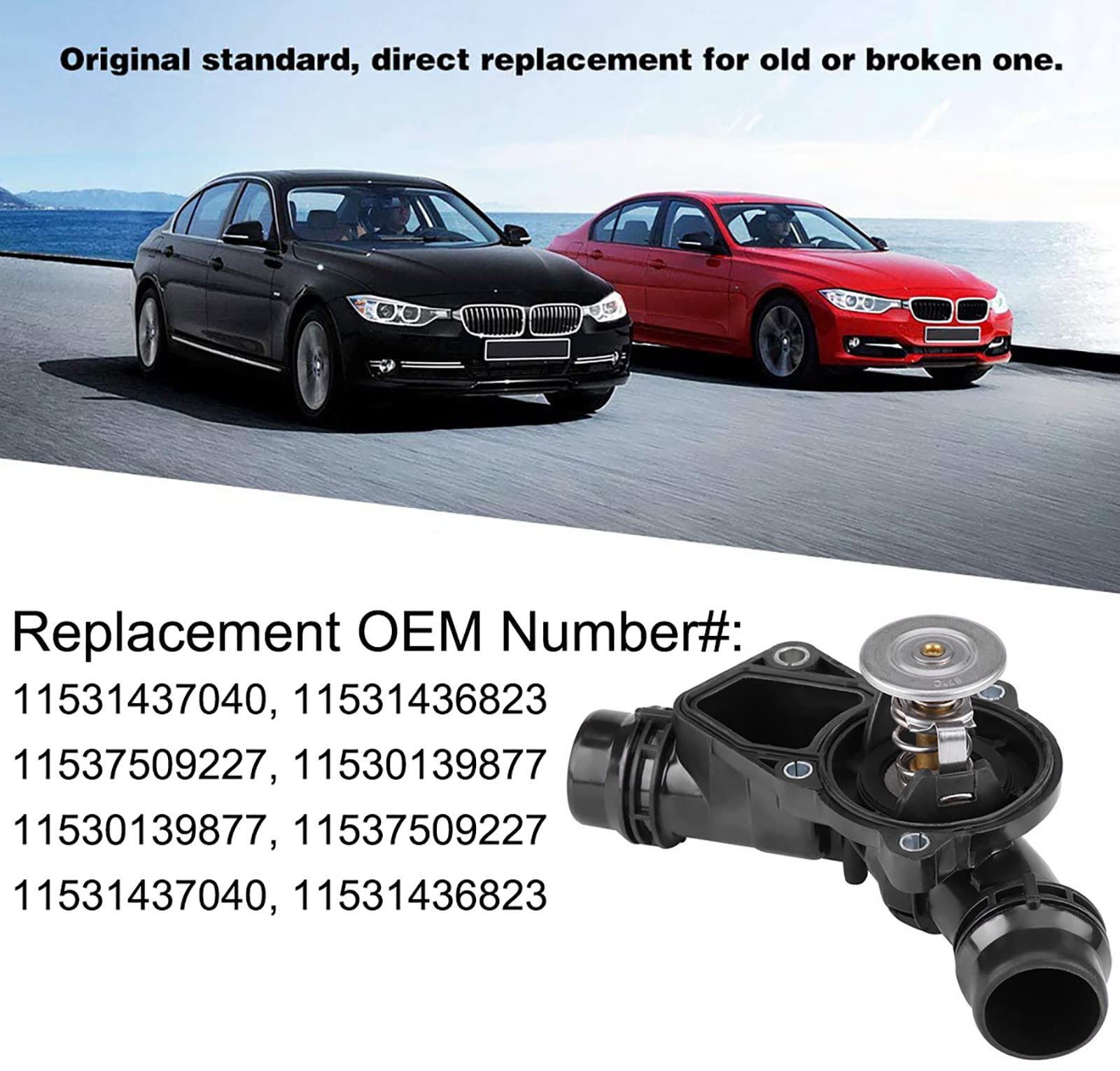 Thermostat Assembly with Housing Compatible with BMW E46 E39 X5 X3 Z3 Z4 325i 330i 525i 530i,Thermostat Housing Assembly, Replac