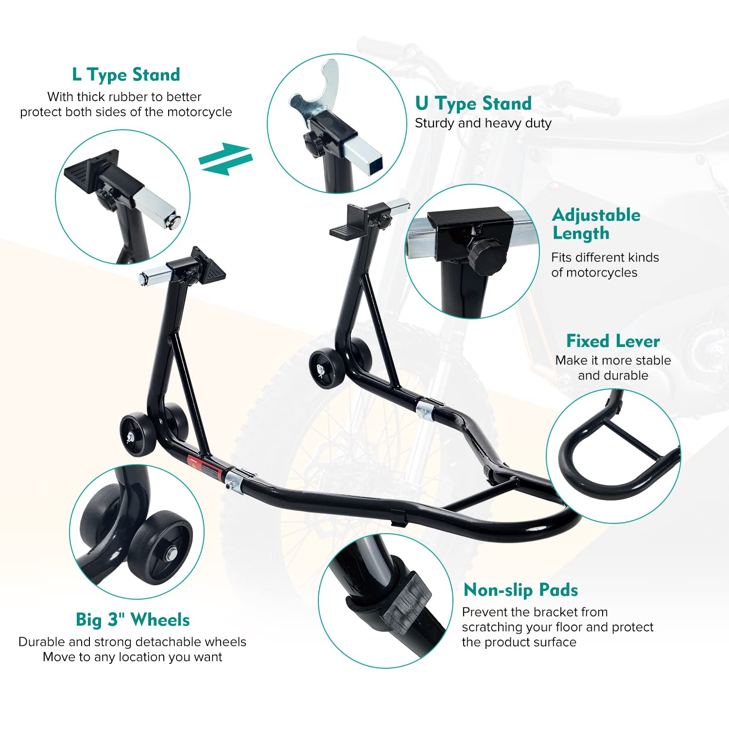 Donext Motorcycle Stand 850Lb Sport Bike Rear Wheel Lift Swingarm Paddock Stands Black, U+L