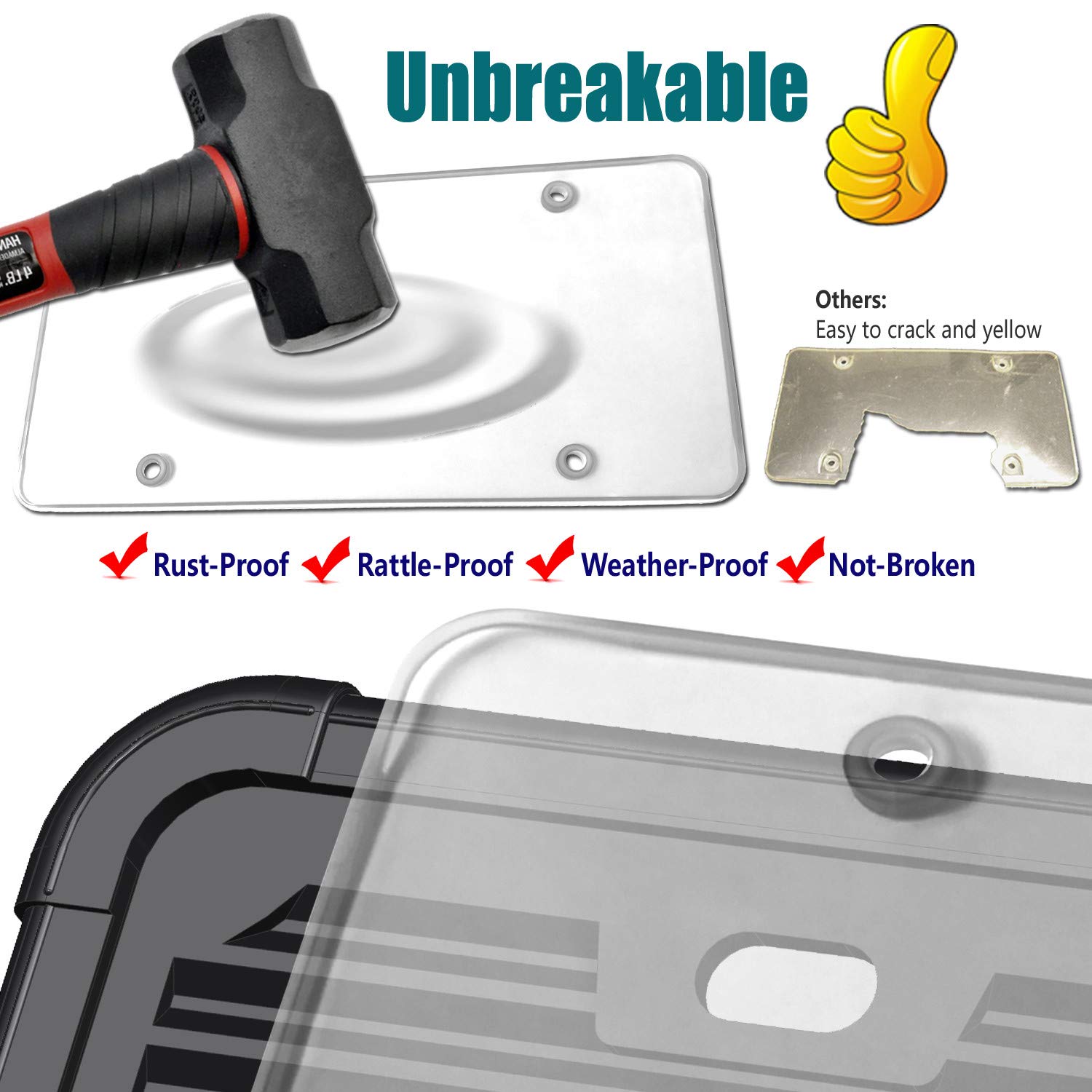 Aootf License Plate Protector- Clear Novelty Number Plate Cover With Silicone Car Tag Frame, Unbreakable Cover To Protect Front