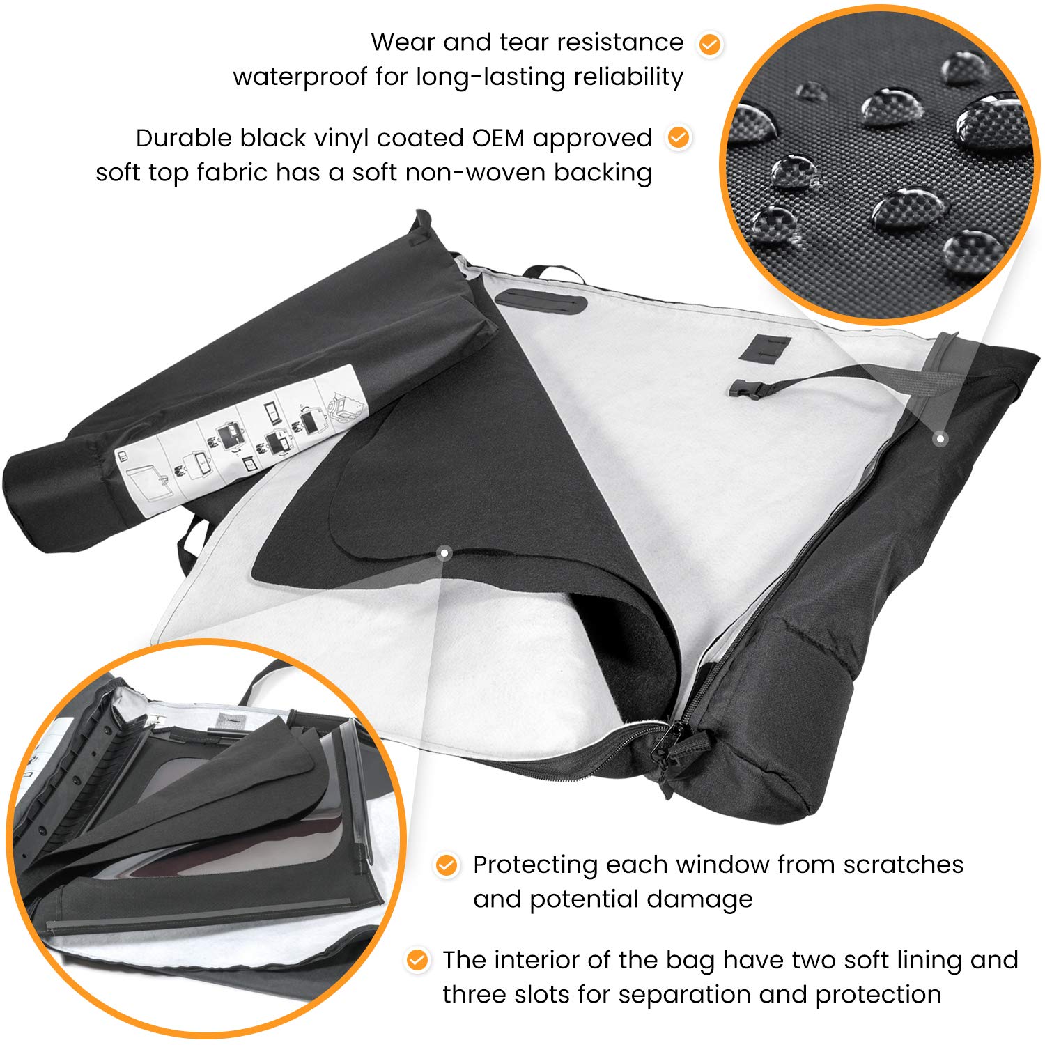 Soft Top Window Storage Bag for 2018-2024 Jeep Wrangler JL JLU Sports Sahara Freedom Rubicon Unlimited 2-Door & 4-Door Replace 6