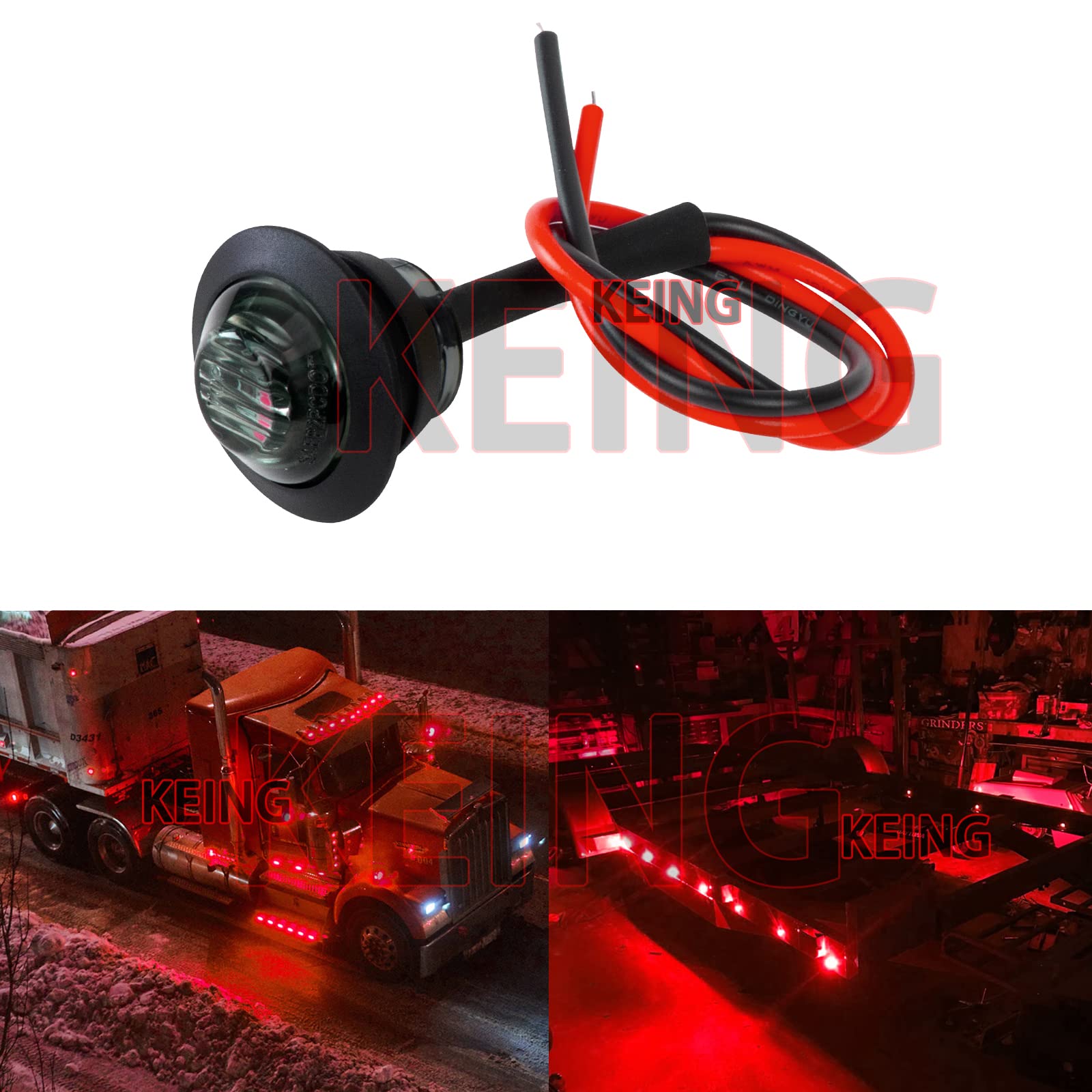 KEING 50pcs Trailer Marker Lights - Smoked Lens Red LED, Round, Waterproof, Model YX-029R-50, for Truck RV Lorry Pickup Camper