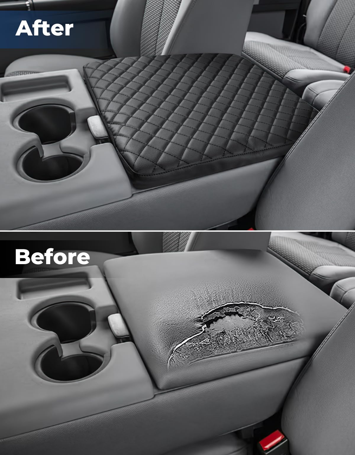 Issyauto Center Console Cover Compatible With 2011-2016 Ford F250 F350 F450 Super Duty With Jump Seat Console, Leather Armrest Cover Center Console Cushion, Black (Jump Seat Only)
