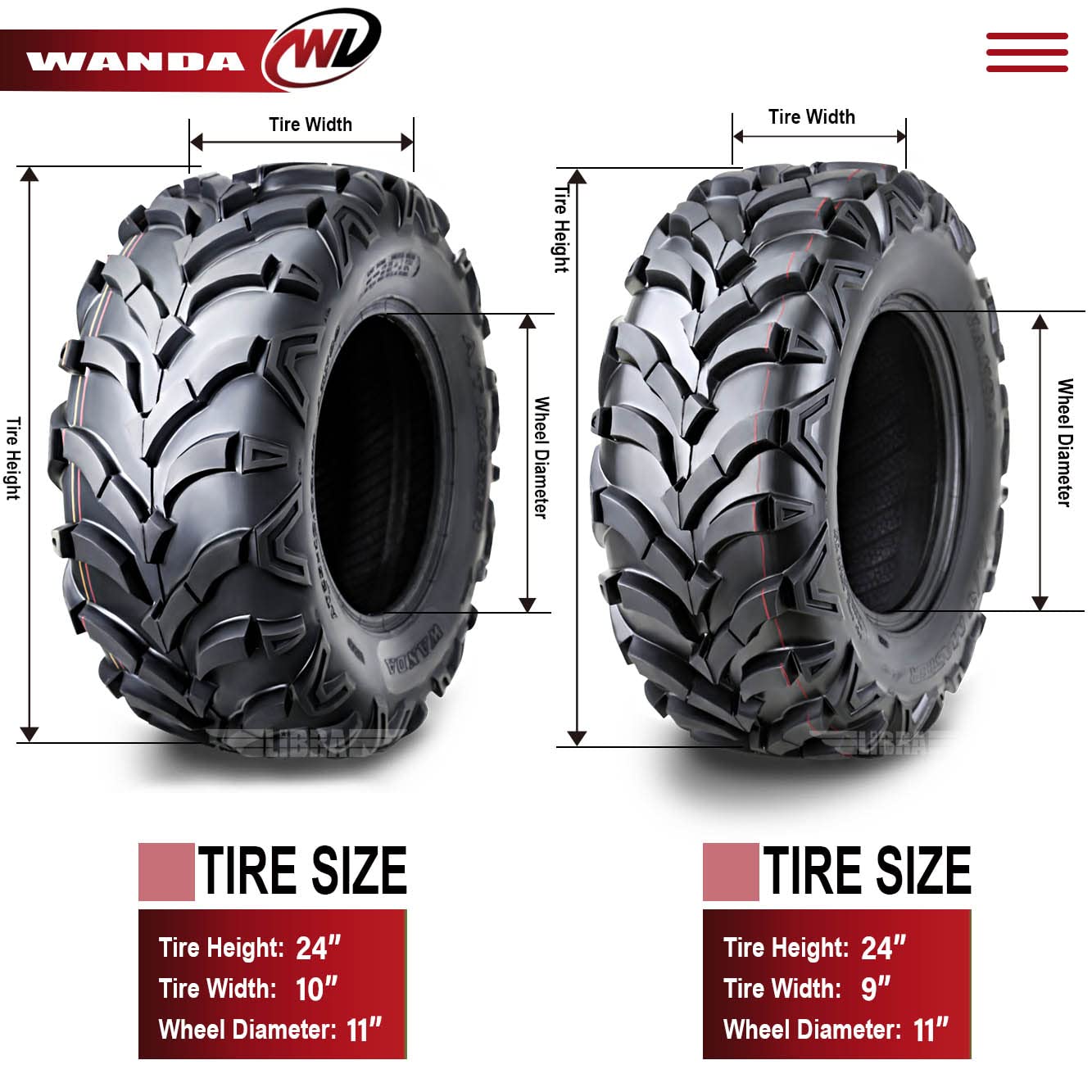 Wanda Set 4 At Master Atv/Utv Tires 24X9-11 Front & 24X10-11 Rear /6Pr P341