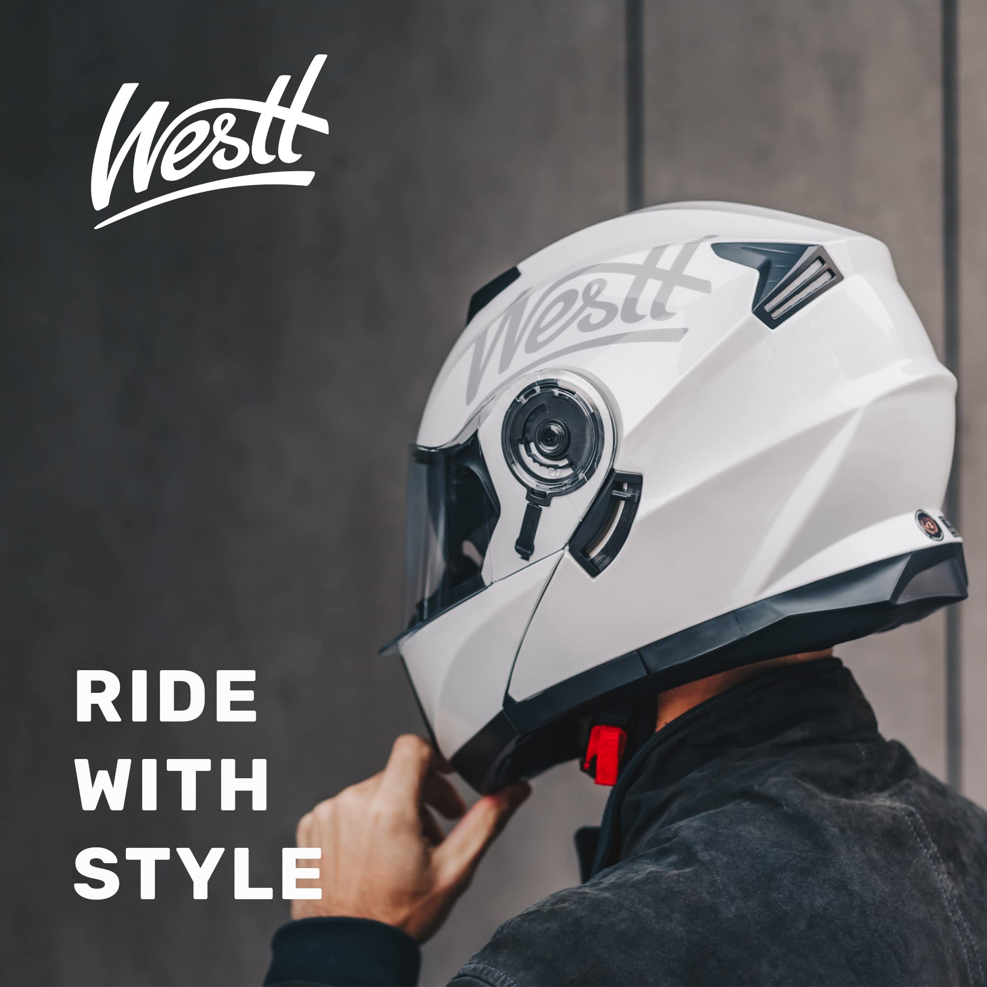 Westt Modular Motorcycle Helmet - Full Face, DOT Approved, M (22.44-22.83 in), White, Model W-203, Dual Visor for Men and Women