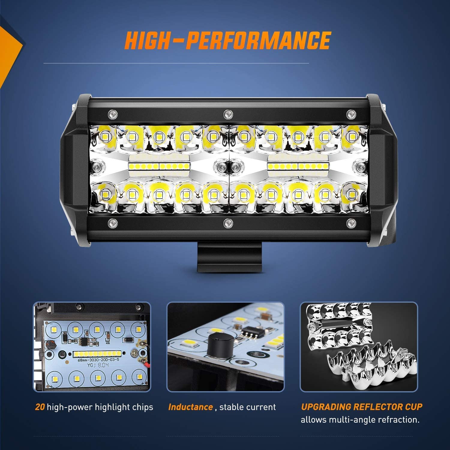 Nilight 6.5Inch 2Pcs 120W Spot & Flood Combo Bar Driving Waterproof Led Work Light Triple Rows With 5 Pin Rocker Switch Power 16