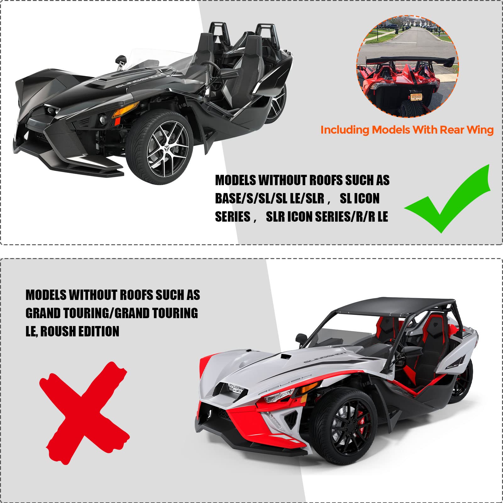 SAPUBK Waterproof Go Kart Cover, 420D Oxford Cloth, Fits 2015-2025 Polaris Slingshot Without Roof, Outdoor Protection, Reflective Strips