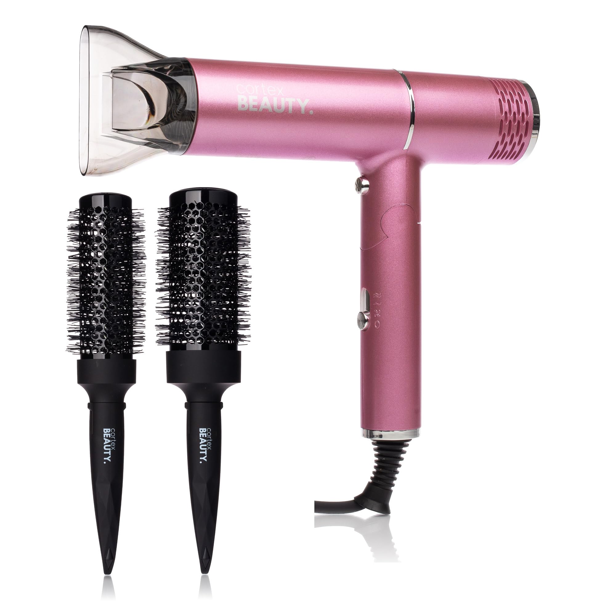 AirFold Foldable Ionic Hair Dryer + Brush Set - Compact  Travel-Friendly 1450W with 2 Speeds  3 Heat Settings  Cool Shot  Diffuser & Styling Attachments (Blush Pink)-New