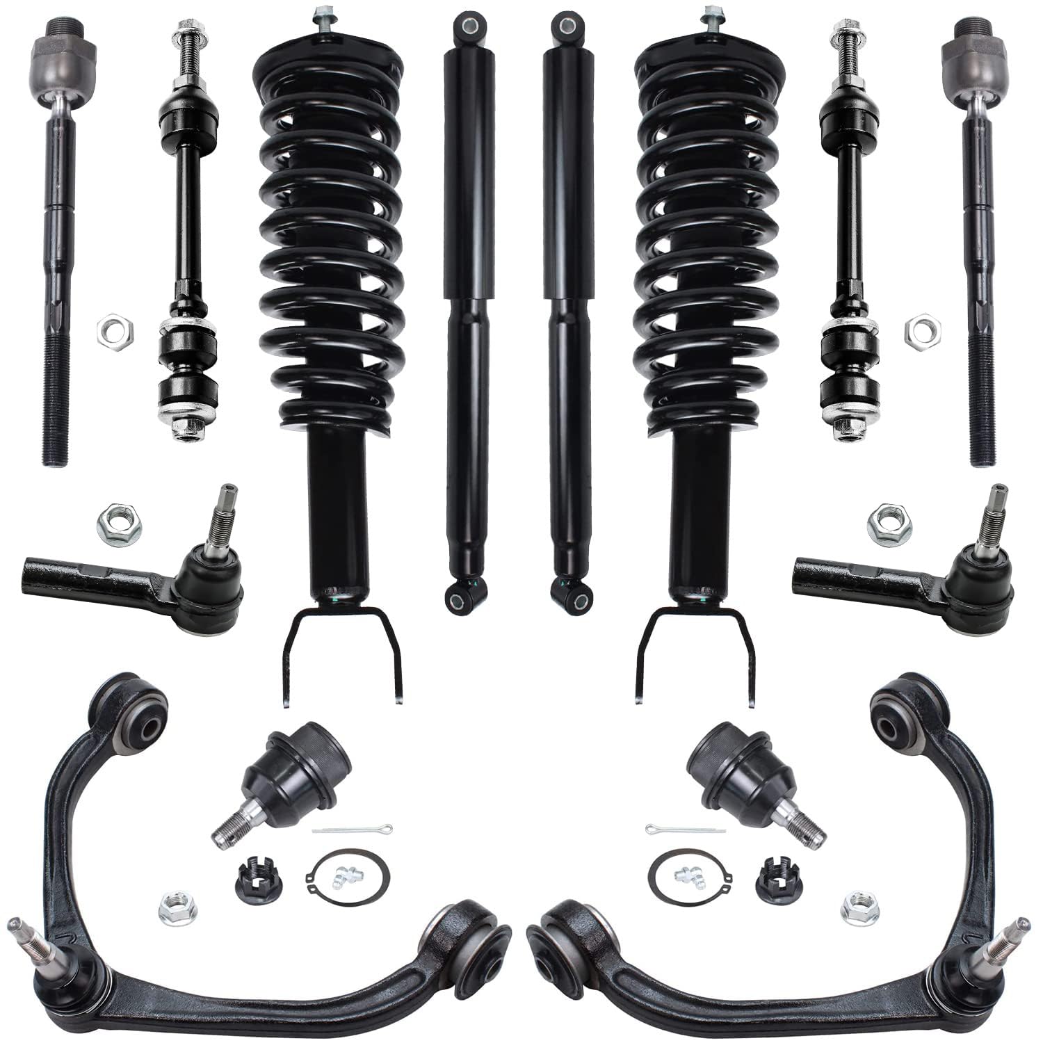 Detroit Axle - 2WD Front 14pc Suspension Kit for 06-09 Mitsubishi Raider 05-09 Dodge Dakota, 2 Struts 2 Upper Control Arms 2 Low