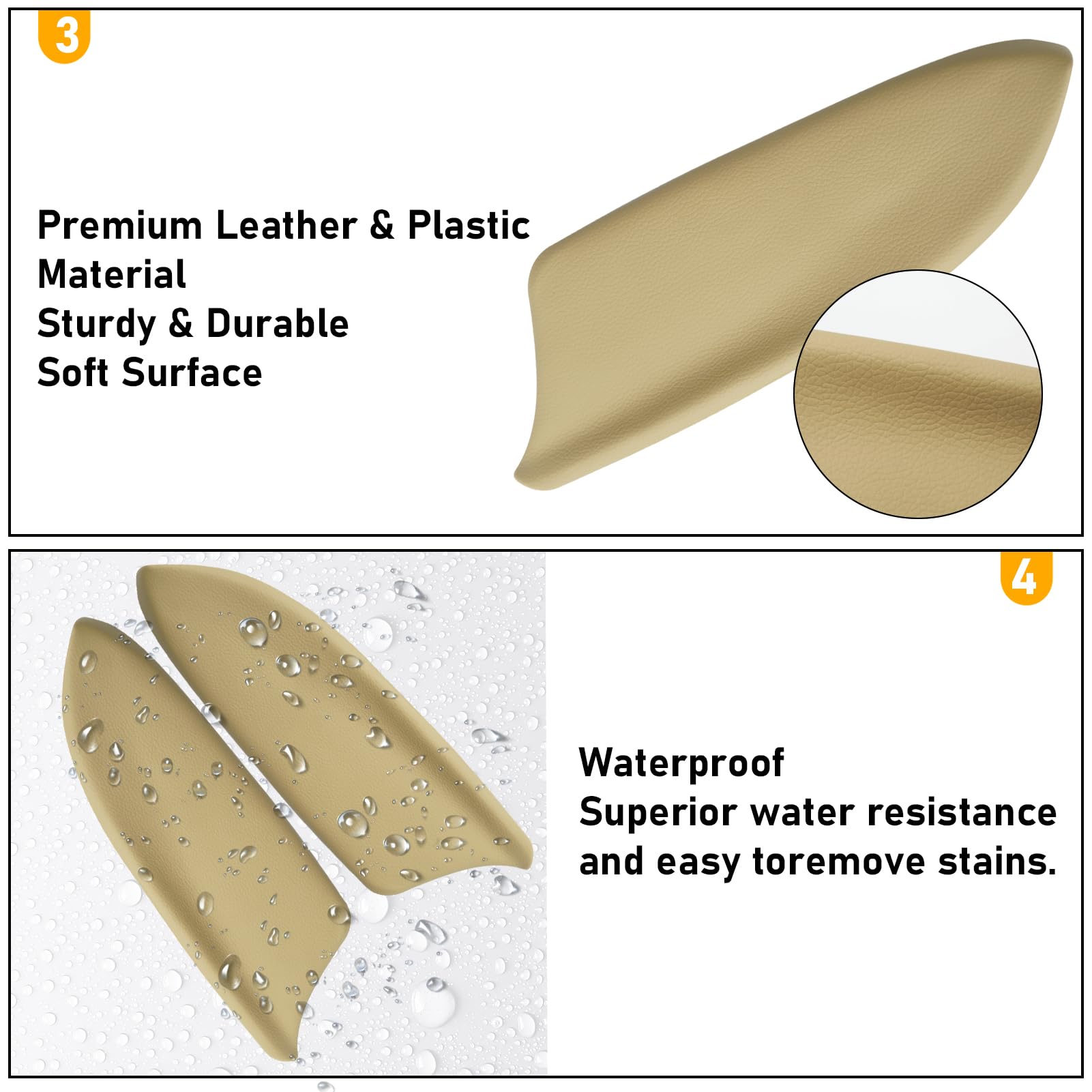 APESER Rear Door Panels Armrest Covers for Honda Accord 2008-2012, Beige, 2 Pcs PU Leather, Compatible with EX/EX-L/LX/LX-P/SE