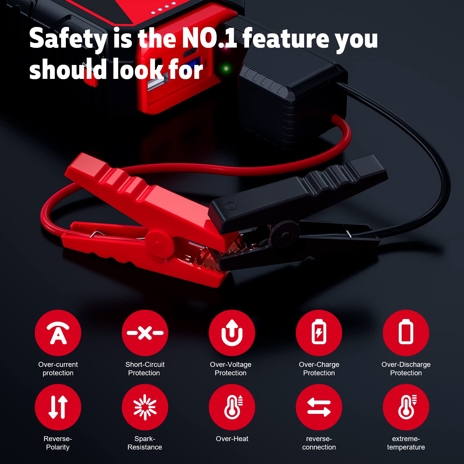 Povasee Jump Starter A30, 3000A Peak Battery Booster Pack, 12V for All Gas/8L Diesel, Black, 6.61 x 3.37 x