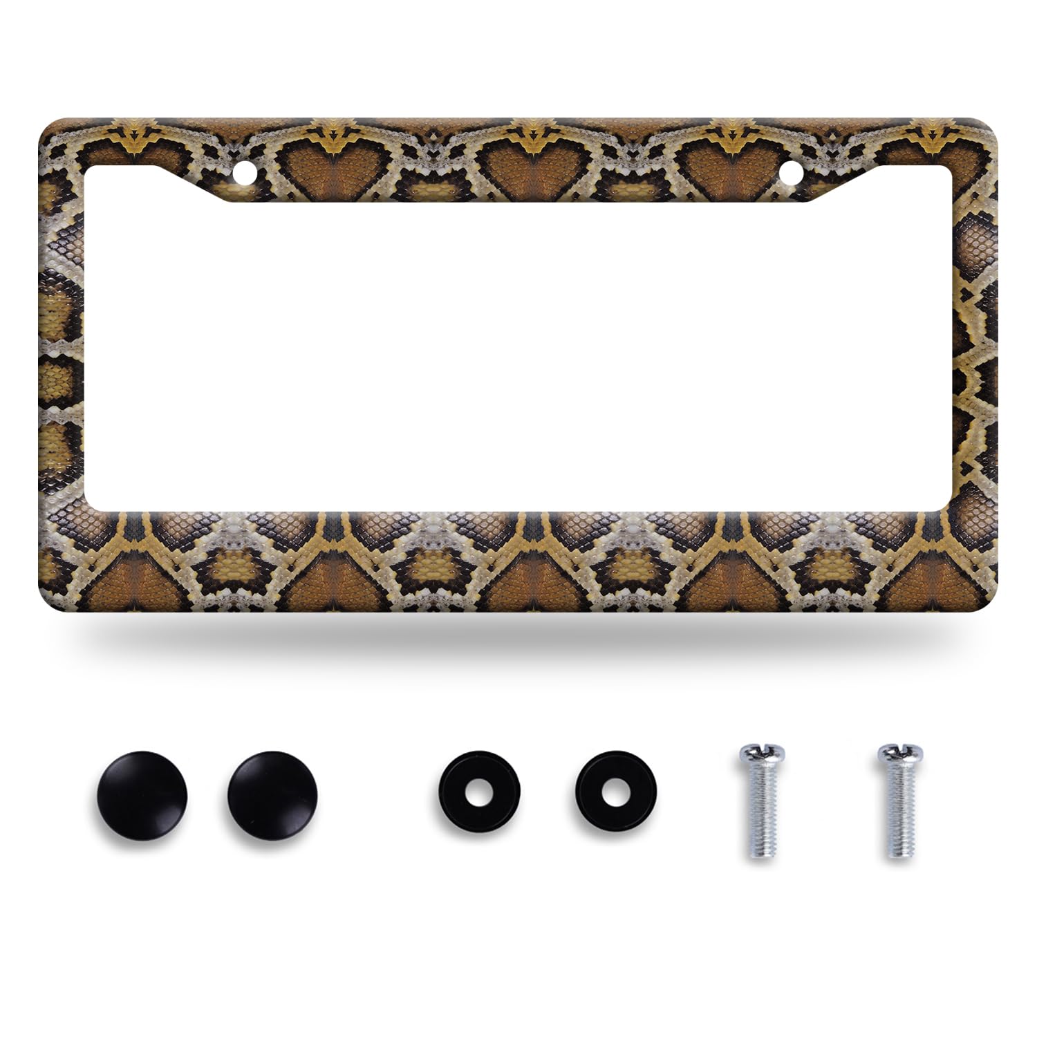 Snake Printed License Plate Frame Animal Skin Texture License Plate Stainless Steel Funny License Plate Holder Colorful Car Acce