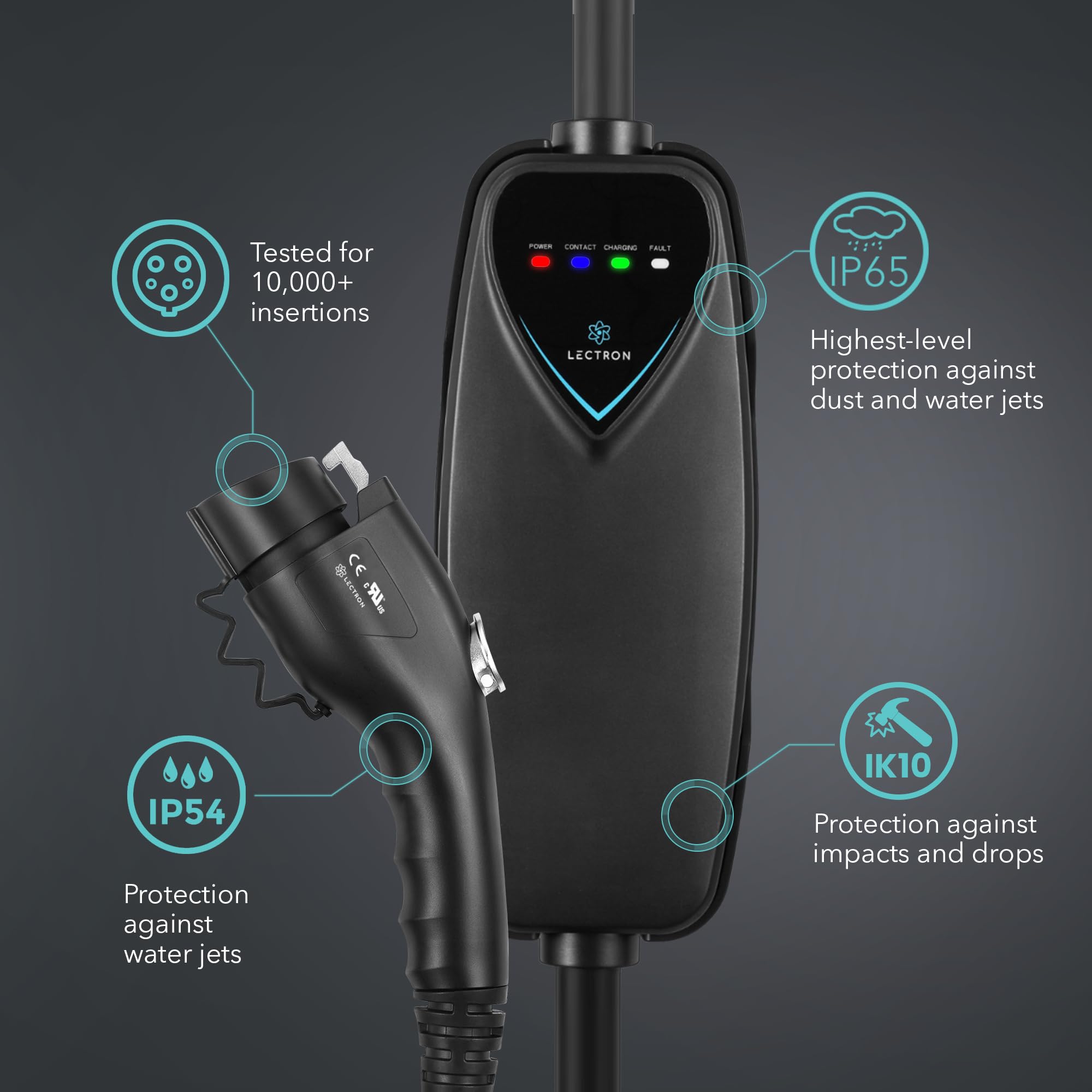 Lectron Level 2 Ev Charger - Etl Certified, 240V, 40 Amp, Nema 14-50 Plug, 16 Ft Extension Cord & J1772 Cable- Portable Electric