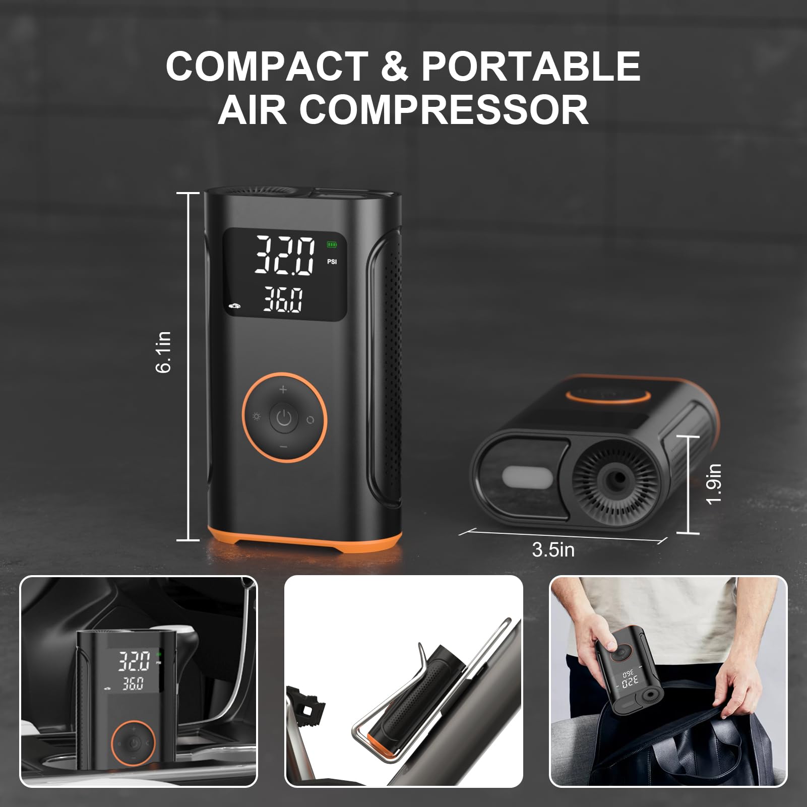 ZSX Portable Tire Inflator Air Compressor 160 PSI with Memory Function, Electric Bike Pump, Model YS002, 2 Pack