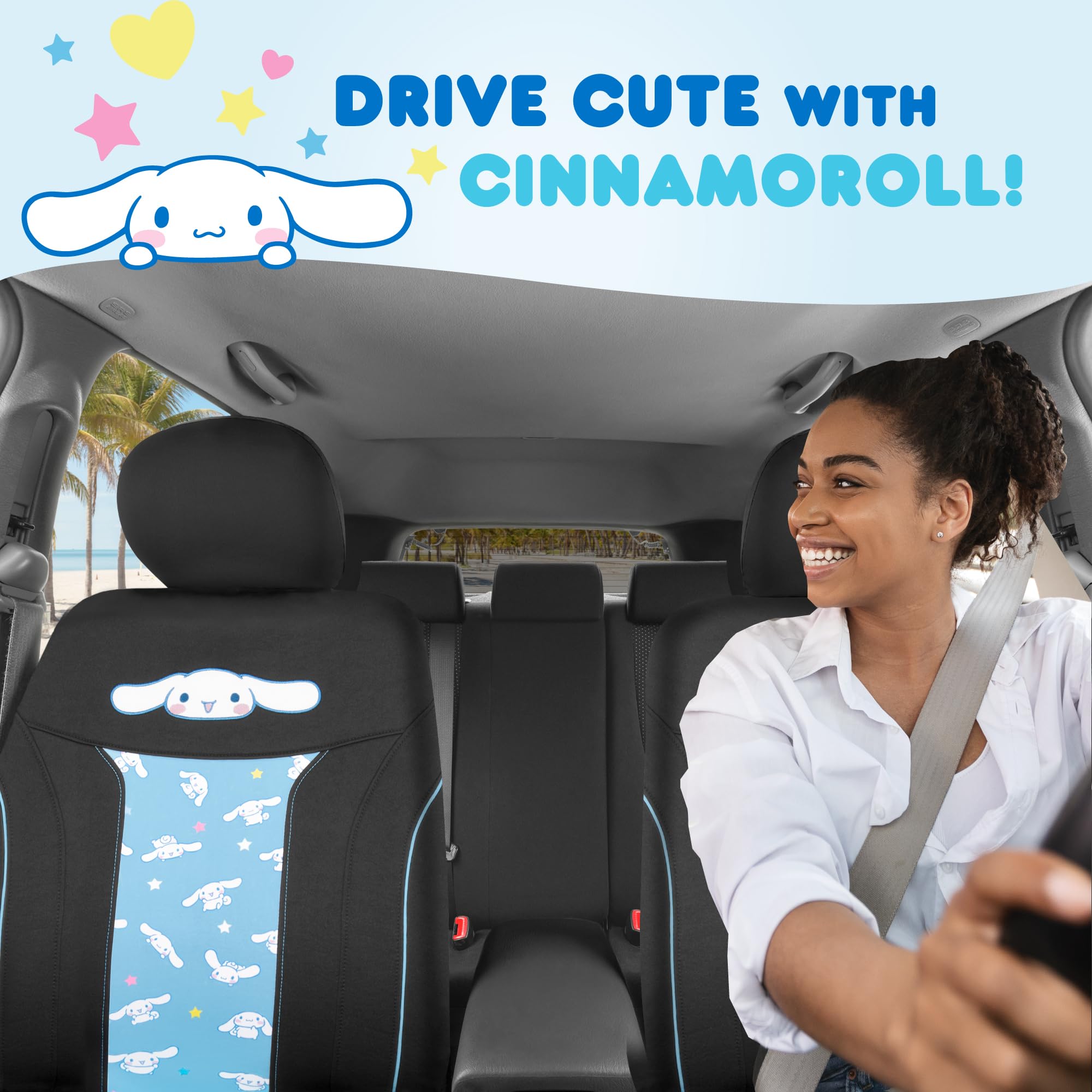 Carbella Hello Kitty Cinnamoroll Car Seat Covers - Light Blue, 2pc Durable Polyester, Model SRSC-1304