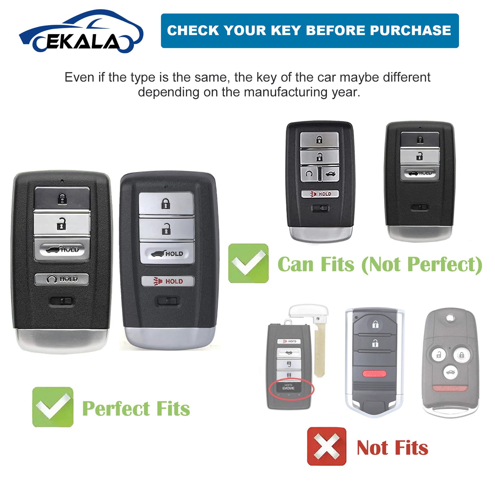 EKALA Acura Key Fob Cover Case with Leather Keychain Lanyard, 4 Button Soft TPU Shells Holder for Acura CDX RDX RLX TLX TLX-L IL