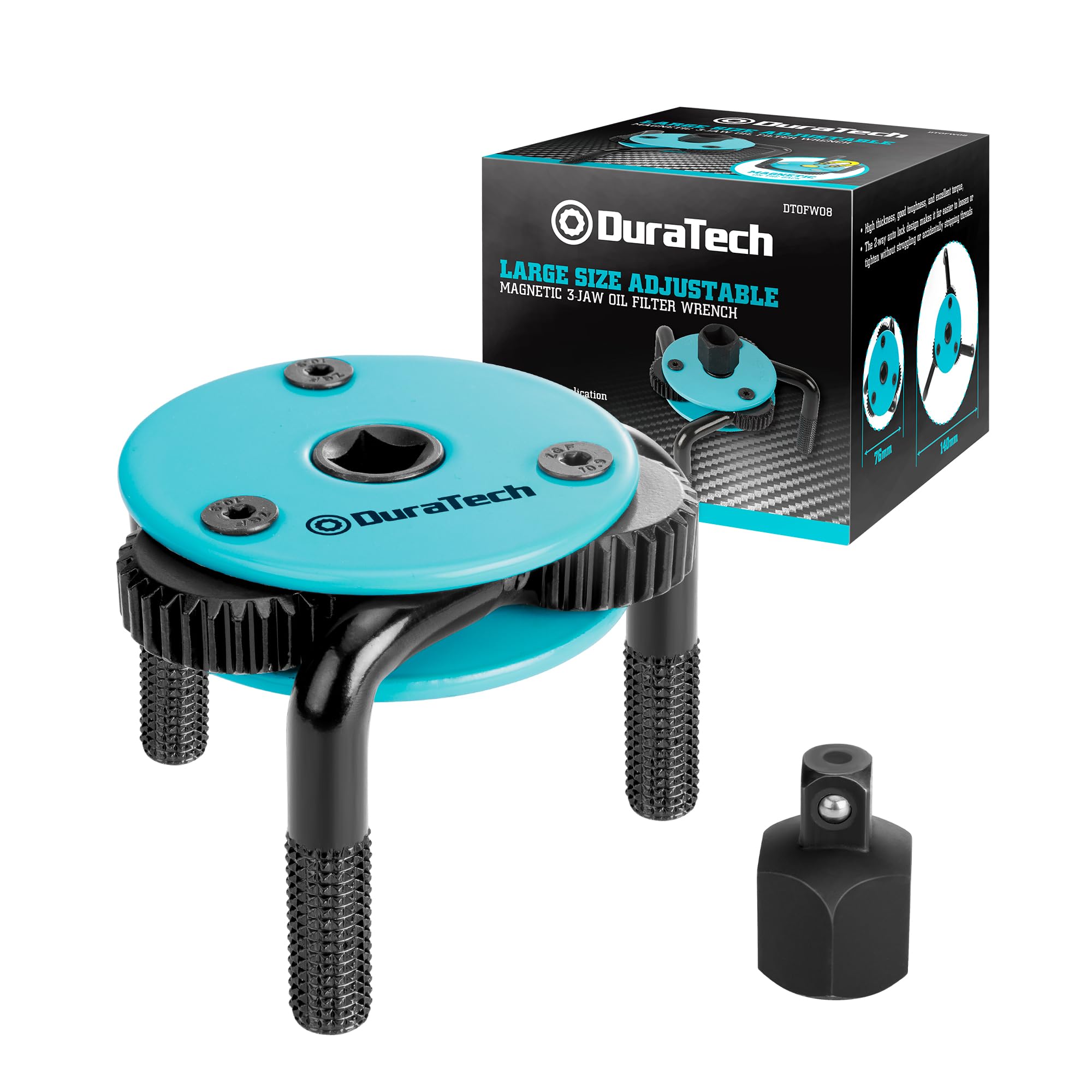 DURATECH Adjustable Oil Filter Wrench, Magnetic 3-Jaw Oil Filter Removal Tool, Large Sizes from 3 to 5.51(76mm to 140mm), Ideal 