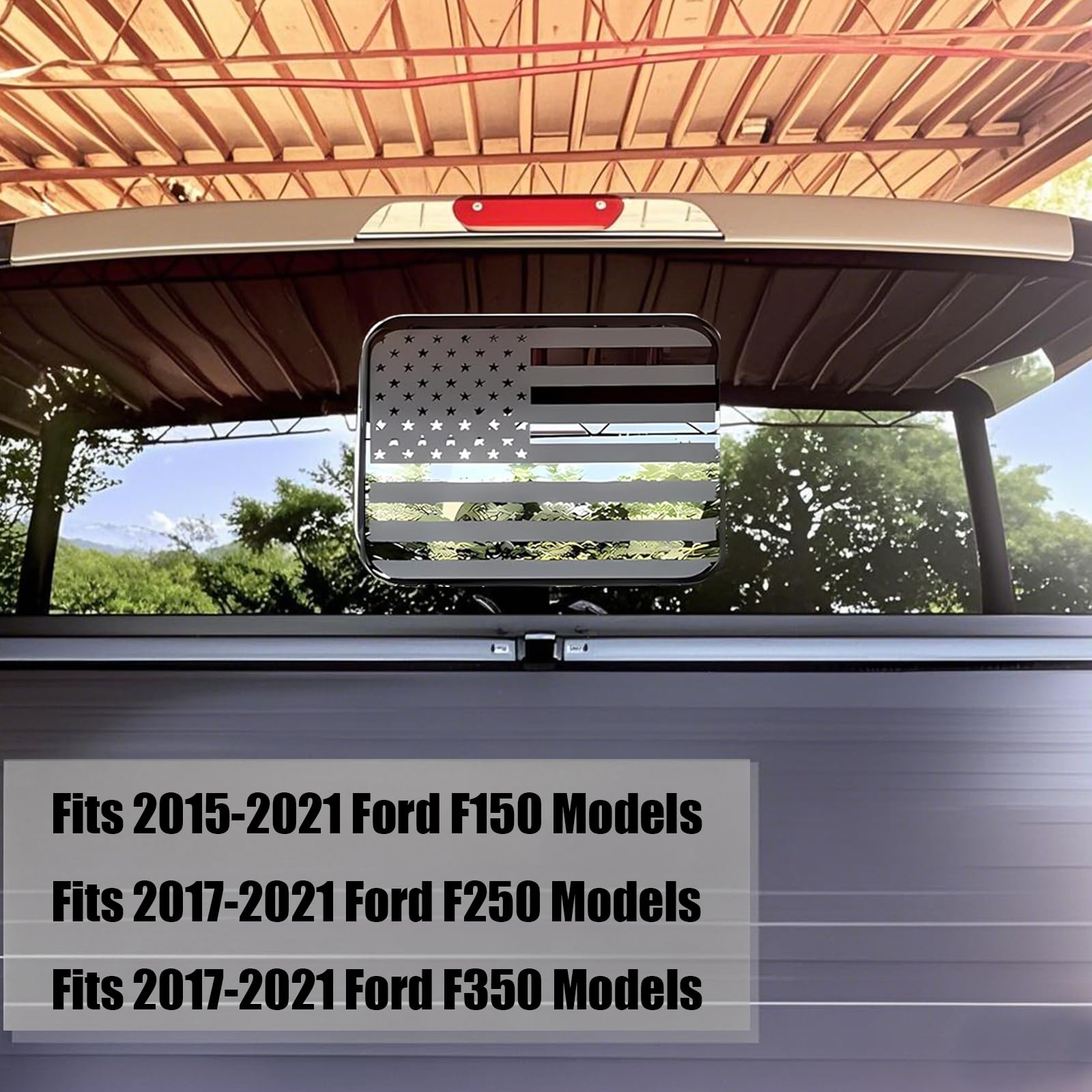 Alicatong Rear Middle Back Sliding Window Decal for Ford F150 F250 F350 (2004-2025) - Matte Black Vinyl American Flag Design