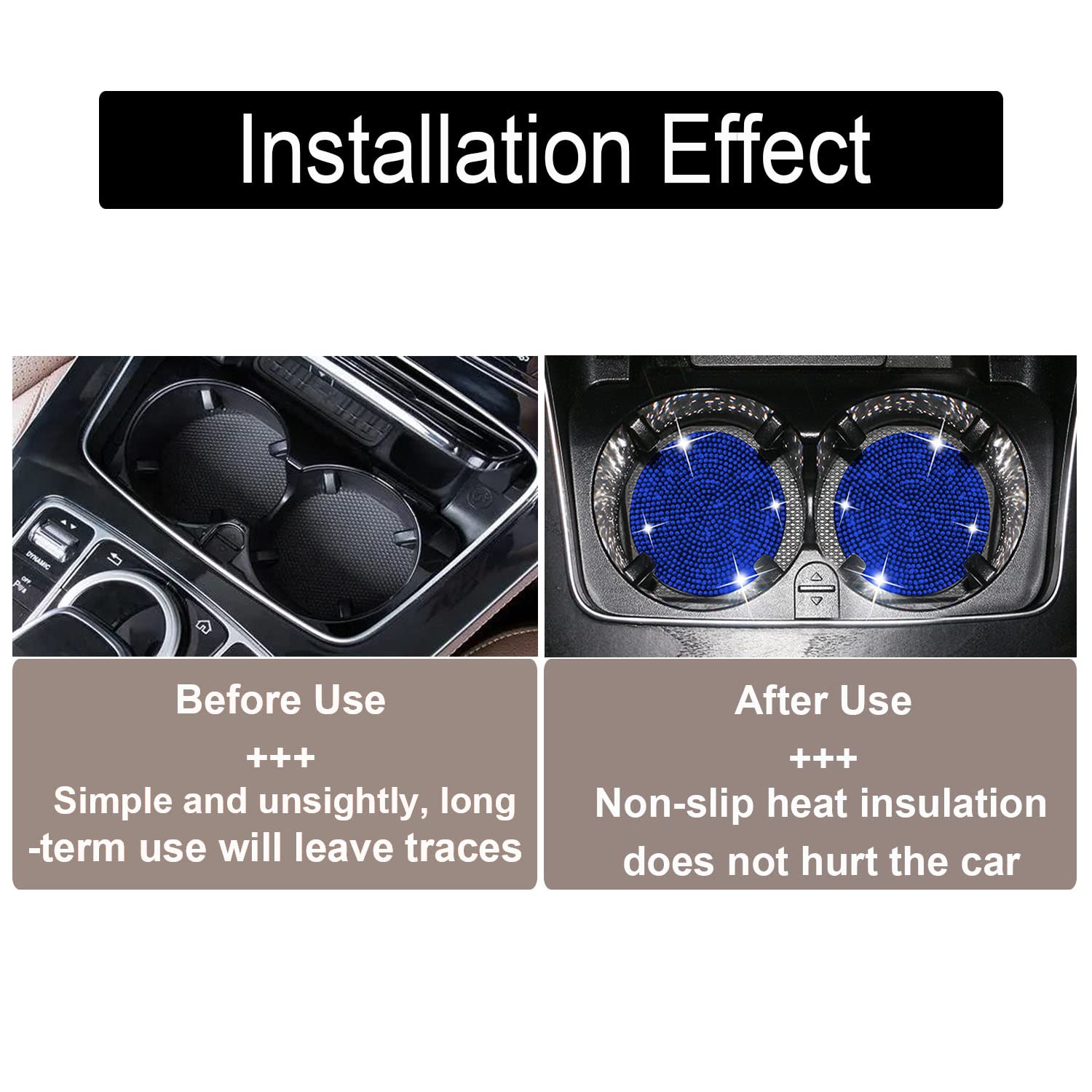 4Pcs Bling Cup Holder Insert Coaster- 2.75 Inch Silicone Anti-Slip Shockproof, Universal Fashion Car Interior Accessories For Women (Blue)