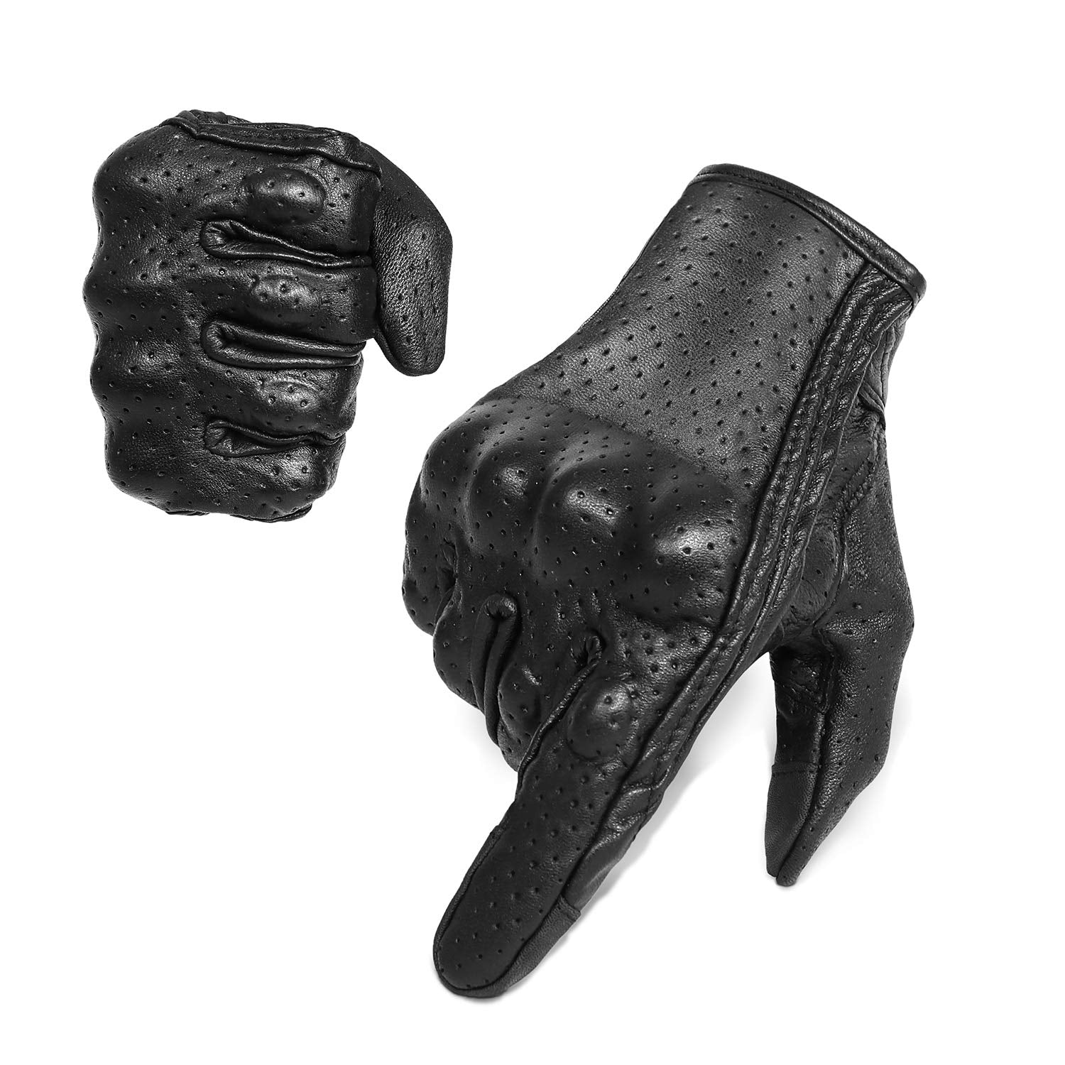 Superbike Full Finger Goat Skin Leather Touch Screen Motorcycle Gloves Men/Women S,M,L,Xl,Xxl (Perforated, L)