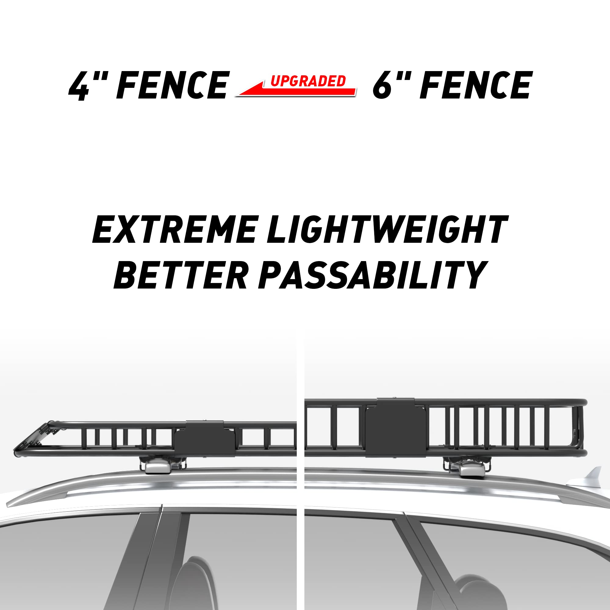 Wildroad Roof Rack Cargo Basket, 64" x 50" Alloy Steel Carrier with Bungee Net & Straps, Model WR-64+NET, Fits SUV/Truck