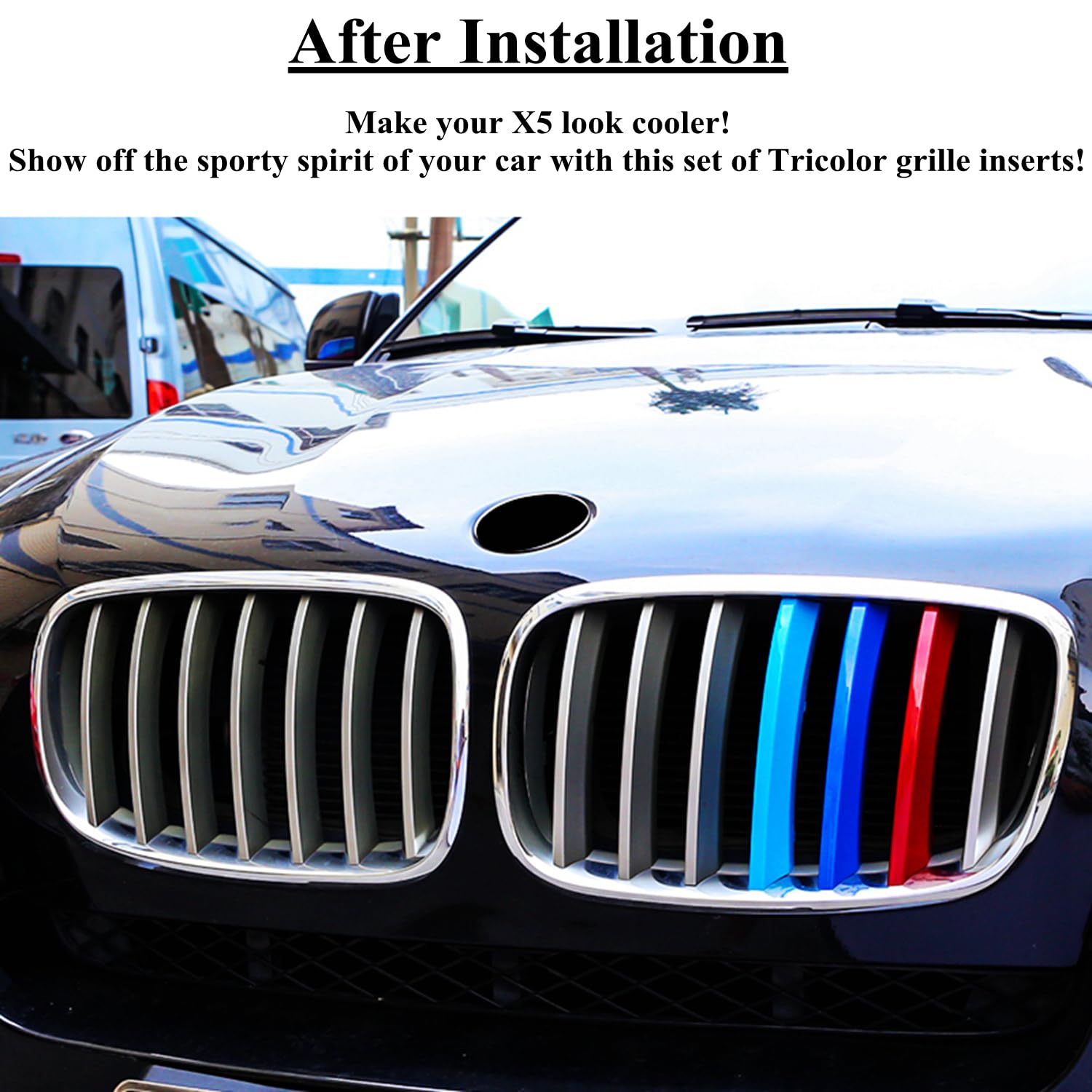 Exact Fit ///M-Colored Grille Insert Trims Compatible With Bmw 2007-2013 E70 X5 And 2008-2012 E71 X6 7-Beams Center Kidney Grill