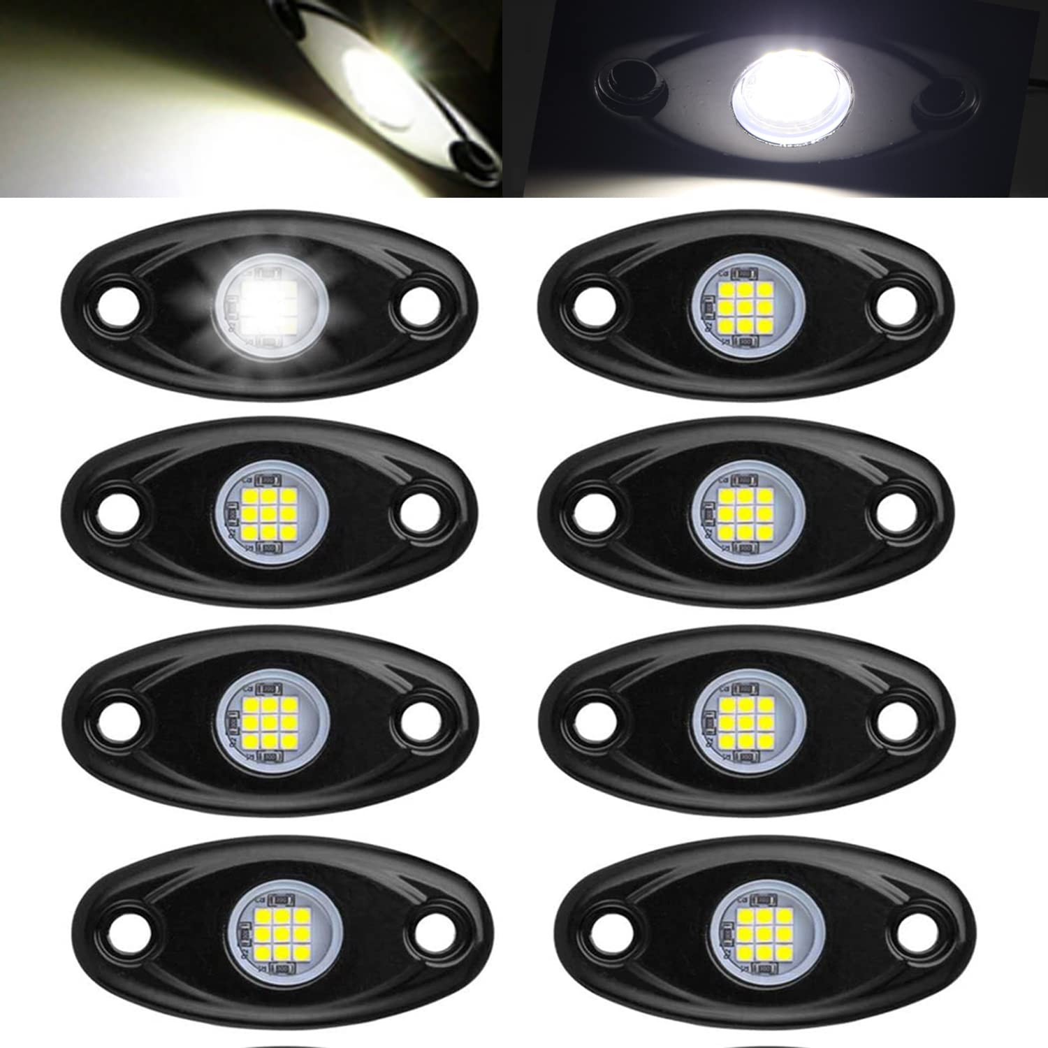 Calightskit White Led Rock Lights Kit,8 Pods Light for Truck Car ATV SUV Boat Motorcycle Vehicle Under Body Glow Light Lamp Trai