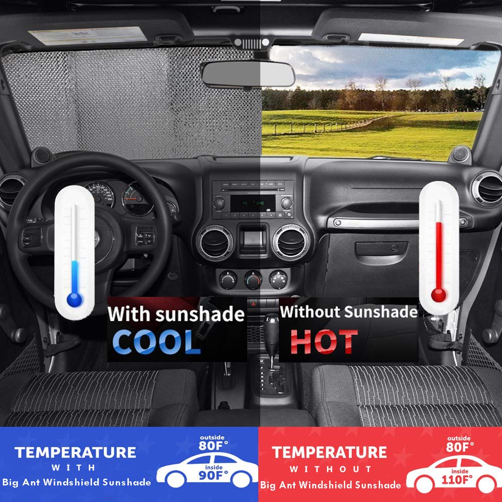 Big Ant Windshield Sun Shade Uv Rays Sun Visor Shade,Auto Front Windshield Sunshade Car Folded Sun Shield Shade,Keeps Vehicle Co