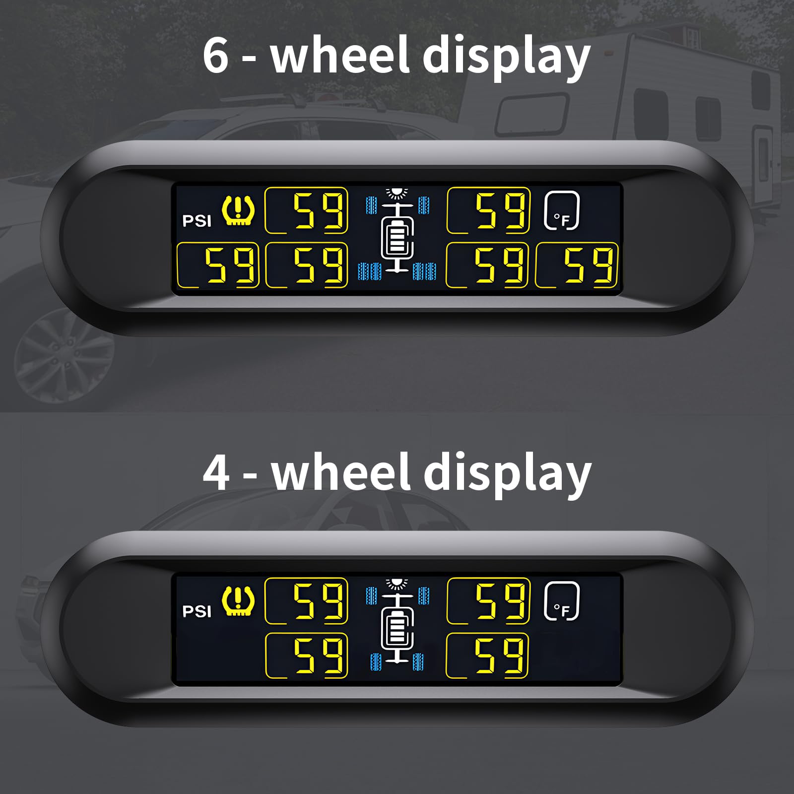 B-Qtech Tire Pressure Monitoring System T650 - Solar Wireless TPMS for RV, 0-199 PSI, 6 Sensors, 5 Alarm Modes, High Brightness