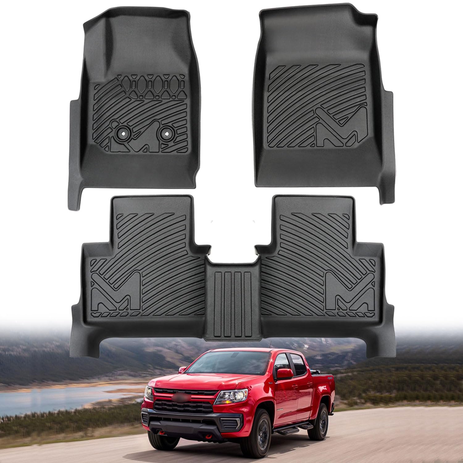 Tpe Automotive Floor Mats Custom For 2015-2022 Chevy Colorado/Gmc Canyon Crew Cab, All Weather Cover Protection Waterproof Black