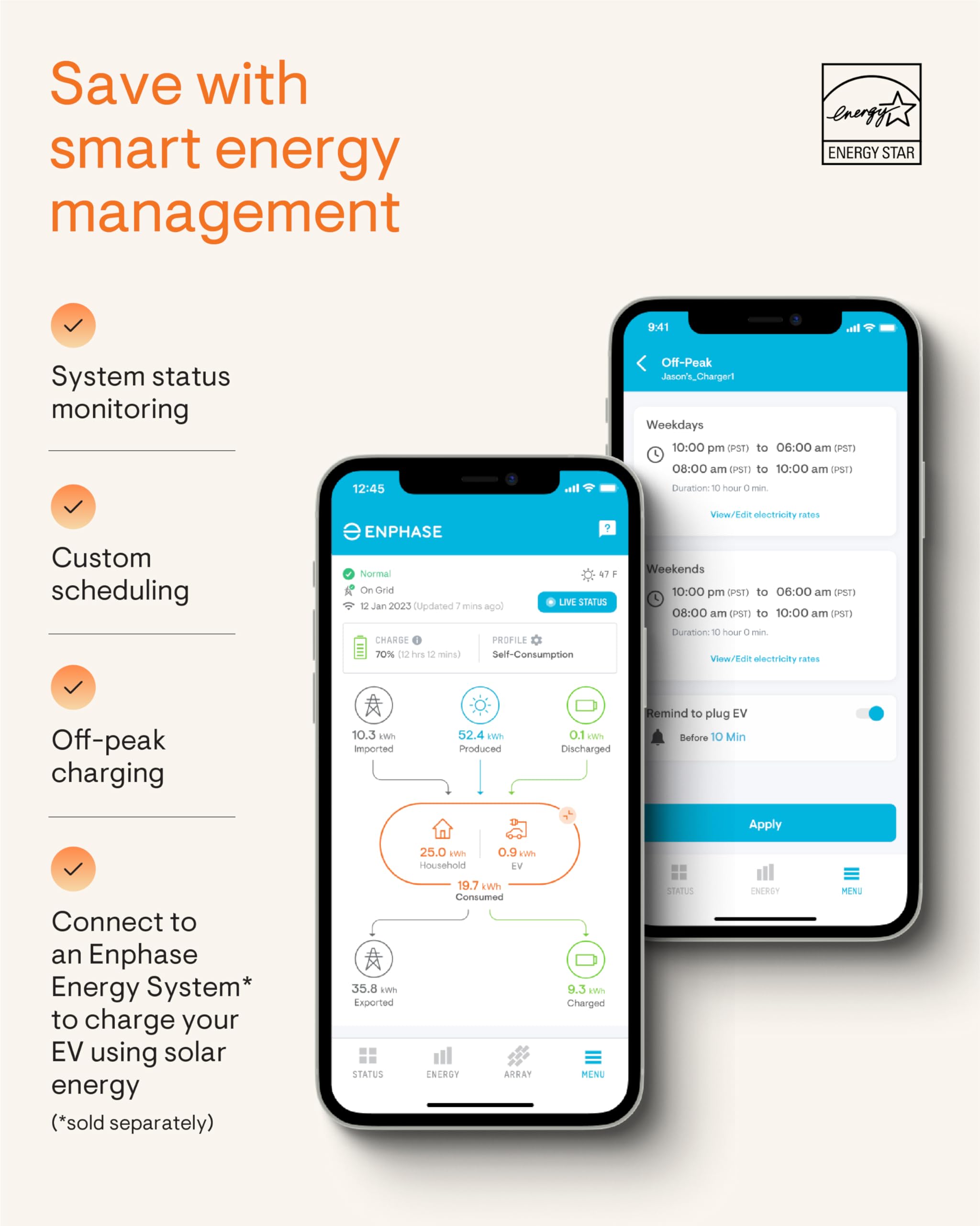 Enphase Energy 64 Amp Smart EV Charger - Hardwired 15.4kW, Wi-Fi Connected, 25ft Cable, Black, Model IQ-EVSE-NA-1080-