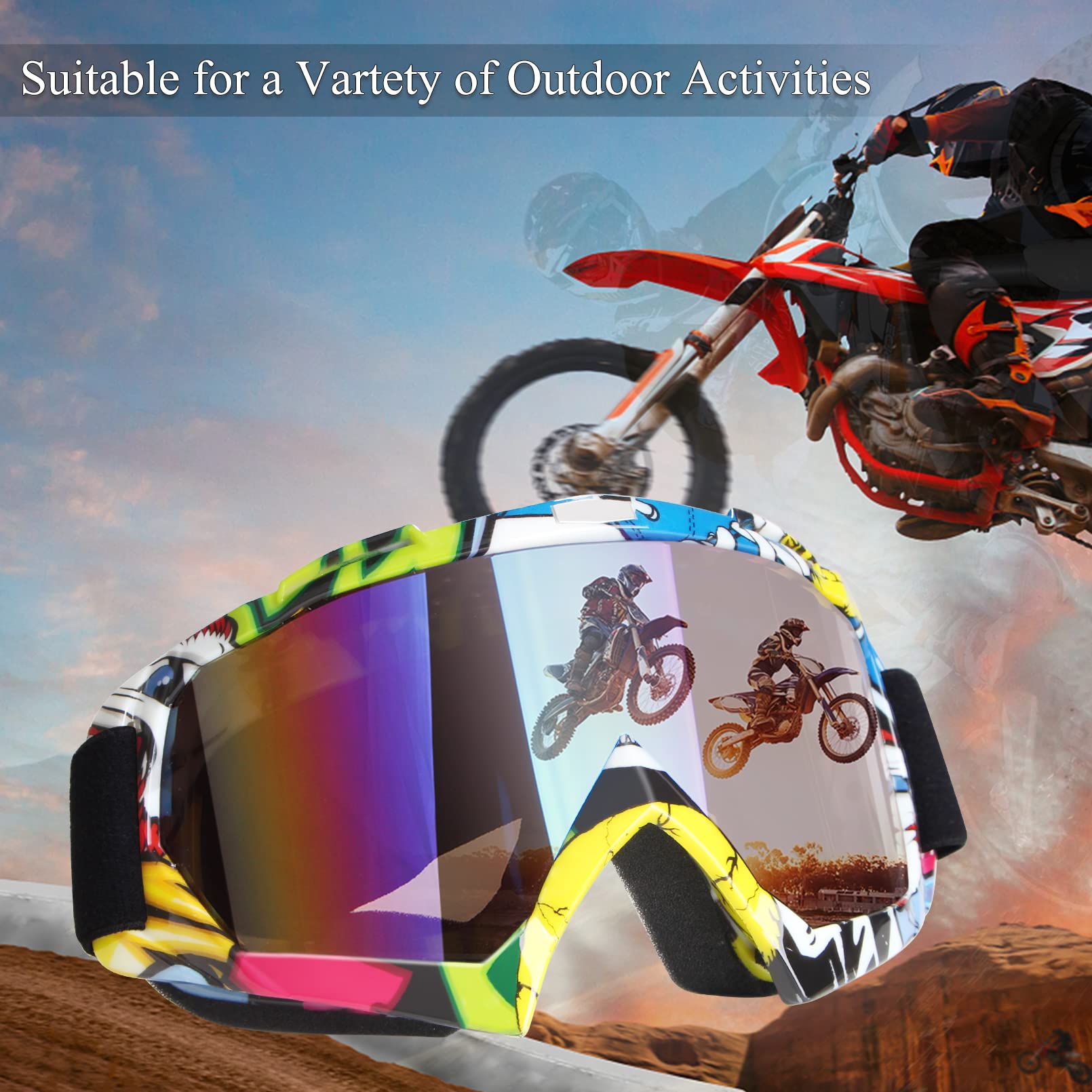 Dirt Bike Goggles Motorcycle Riding Goggles Atv Goggles Motocross Goggles Utv Helmet Goggles Off-Road Mx Goggles Uv400 Anti-Fog Scratch Dustproof Windproof Men Women Adult Youth Kid Color Len(Yellow)