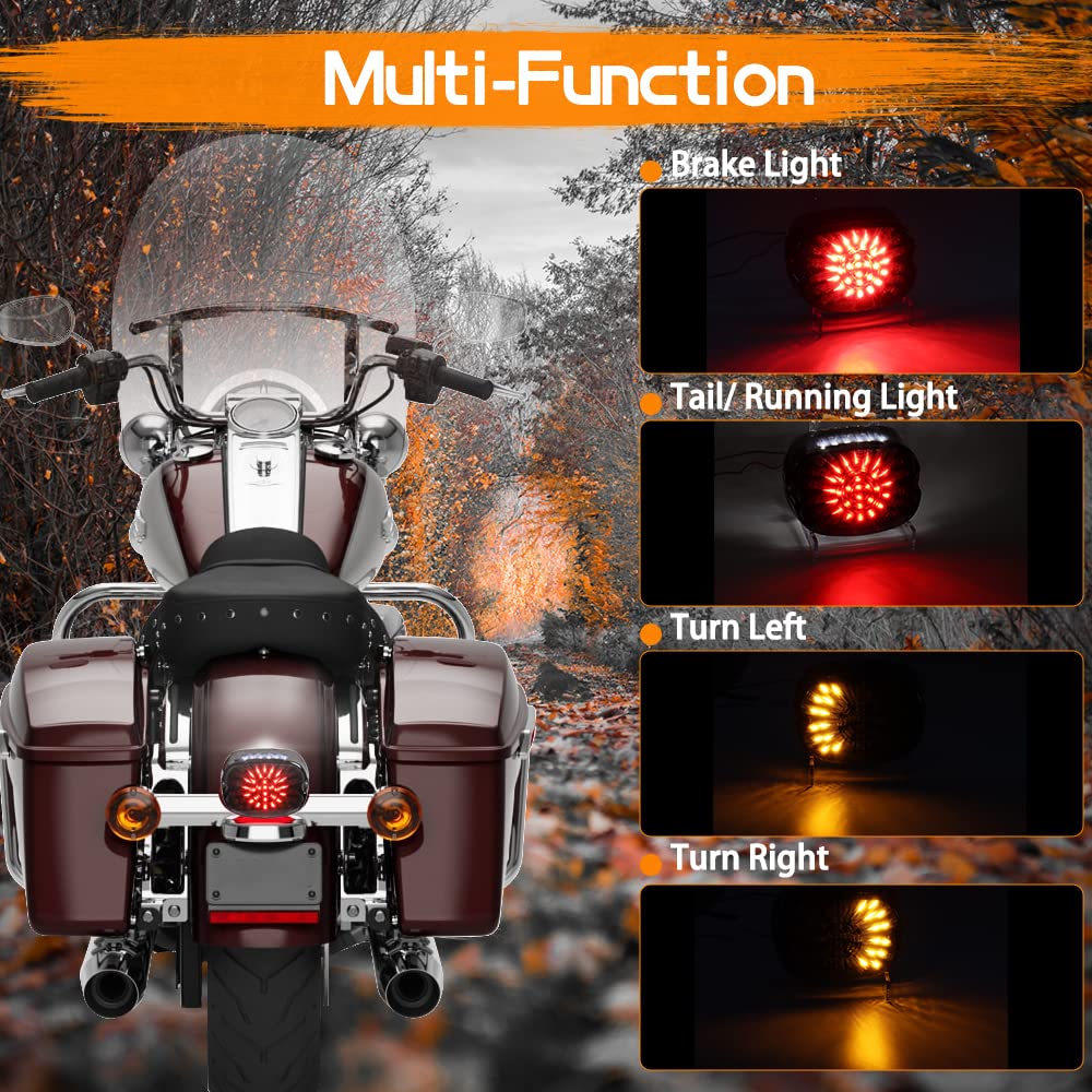 MotoParAcc Smoked Motorcycle LED Brake Taillights, Integrated Turn Signals Tail Lights for Harley Dyna Low Rider S Sportster Roa