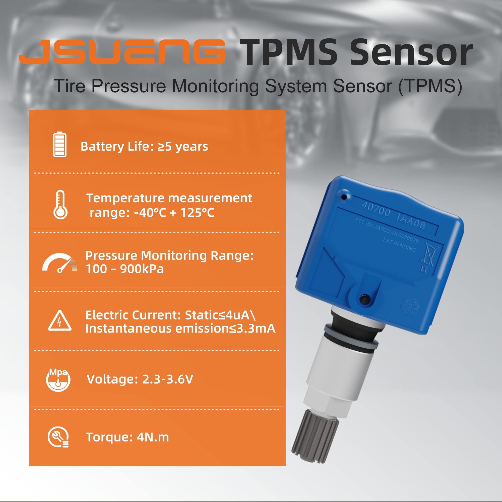 Jsueng TPMS Sensor Nissan Infiniti, Set of 4 Tire Pressure Monitoring System Sensor Replacement for Nissan Frontier GT-R Maxima