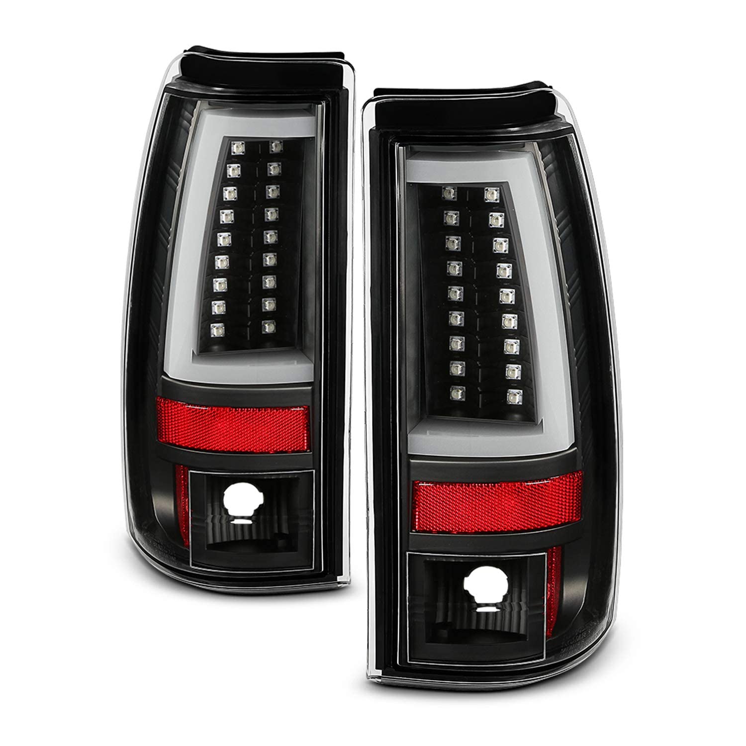 AKKON - Fits 2003-2006 Silverado 1500/1500HD/2500/2500HD 2004-06 3500 2007 Classic C-Tube LED Black Tail Lamp Brake Lights Pair
