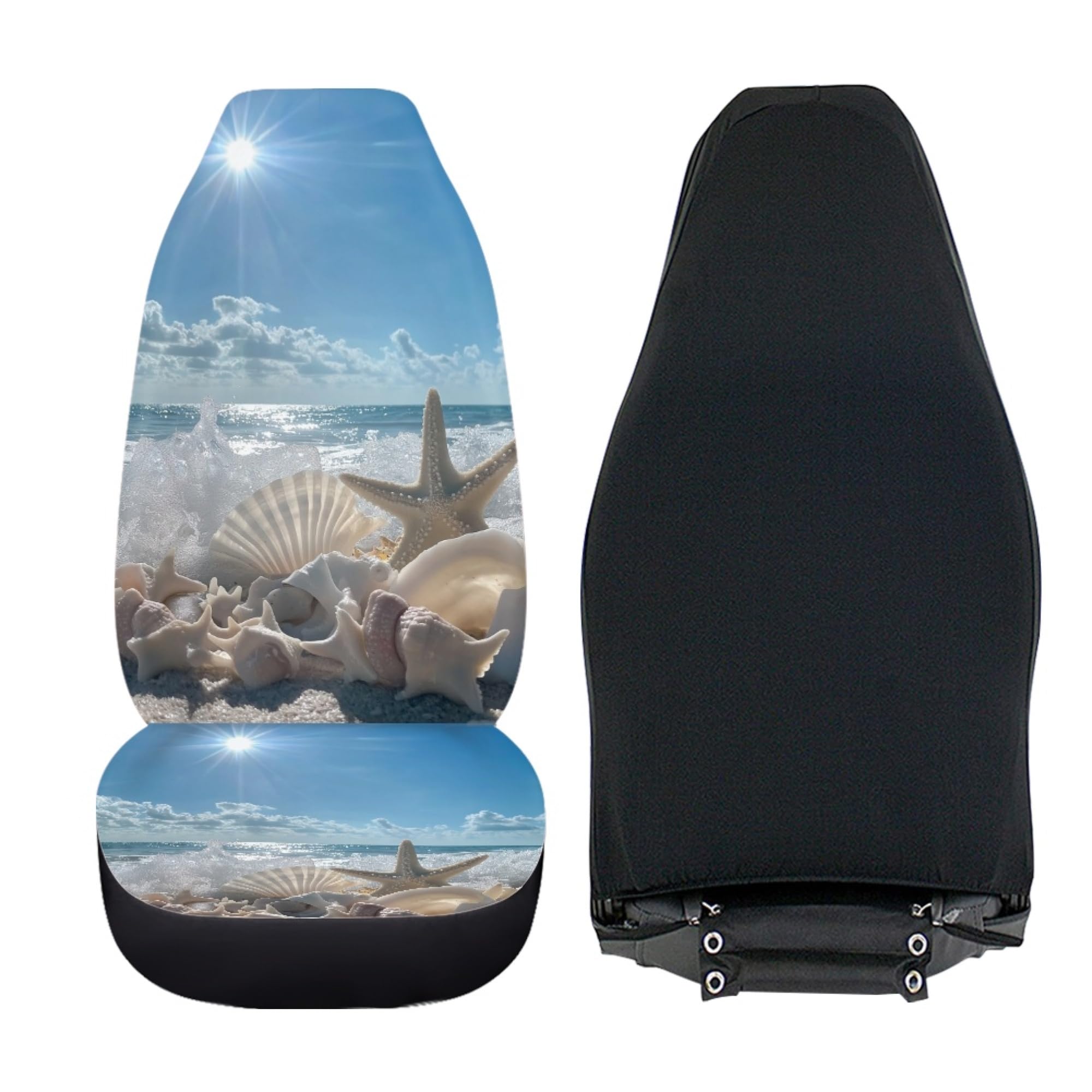 Bigcarjob Ocean Style Universal Car Seat Cover 2Pcs Bucket Seat Covers Holiday Travel Car Front Seat Saddle Mat Covers