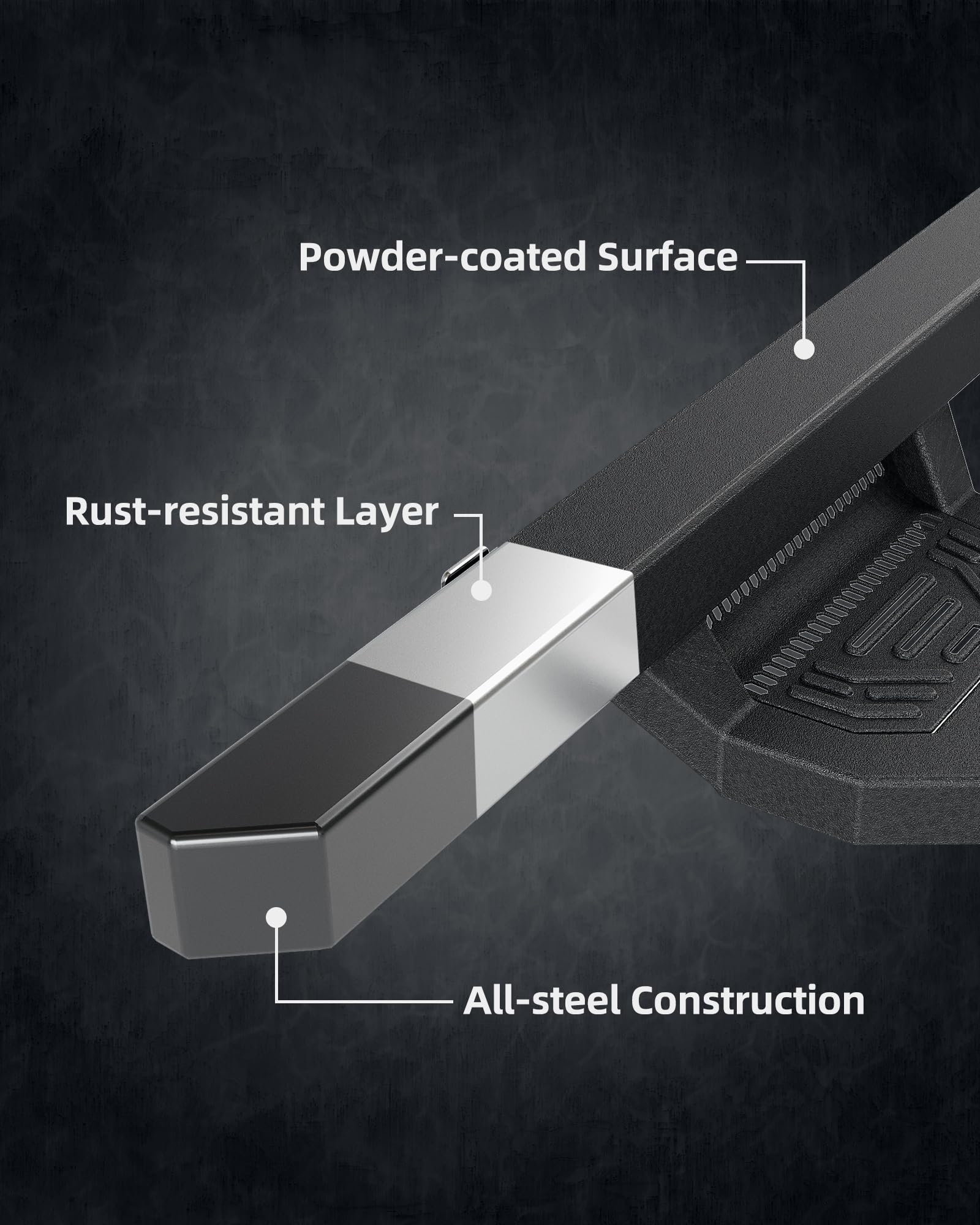 KYBOLT Running Boards Compatible with 2019-2024 Dodge Ram 1500 Crew Cab(Excl.2019-2023 Classic),Steel Rock Sliders for 2019 2020