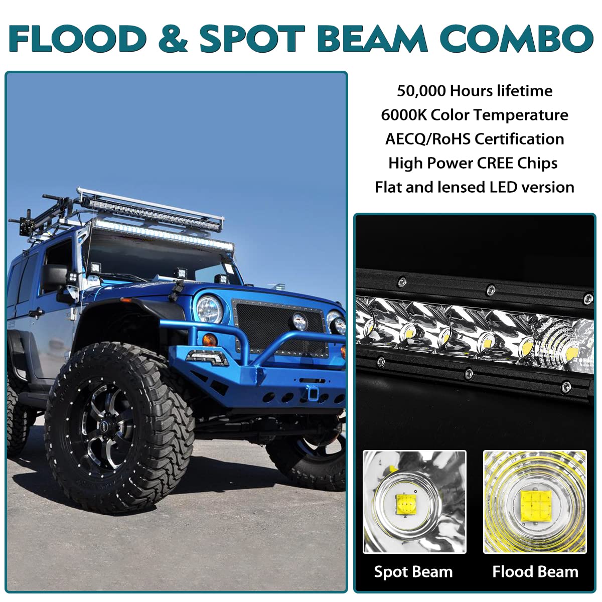 Rigidhorse 12 Inch LED Light Bar - 10000LM Flood & Spot Beam Combo, Black Aluminum for Pickup, SUV, ATV, UTV, Truck Roof Bumper
