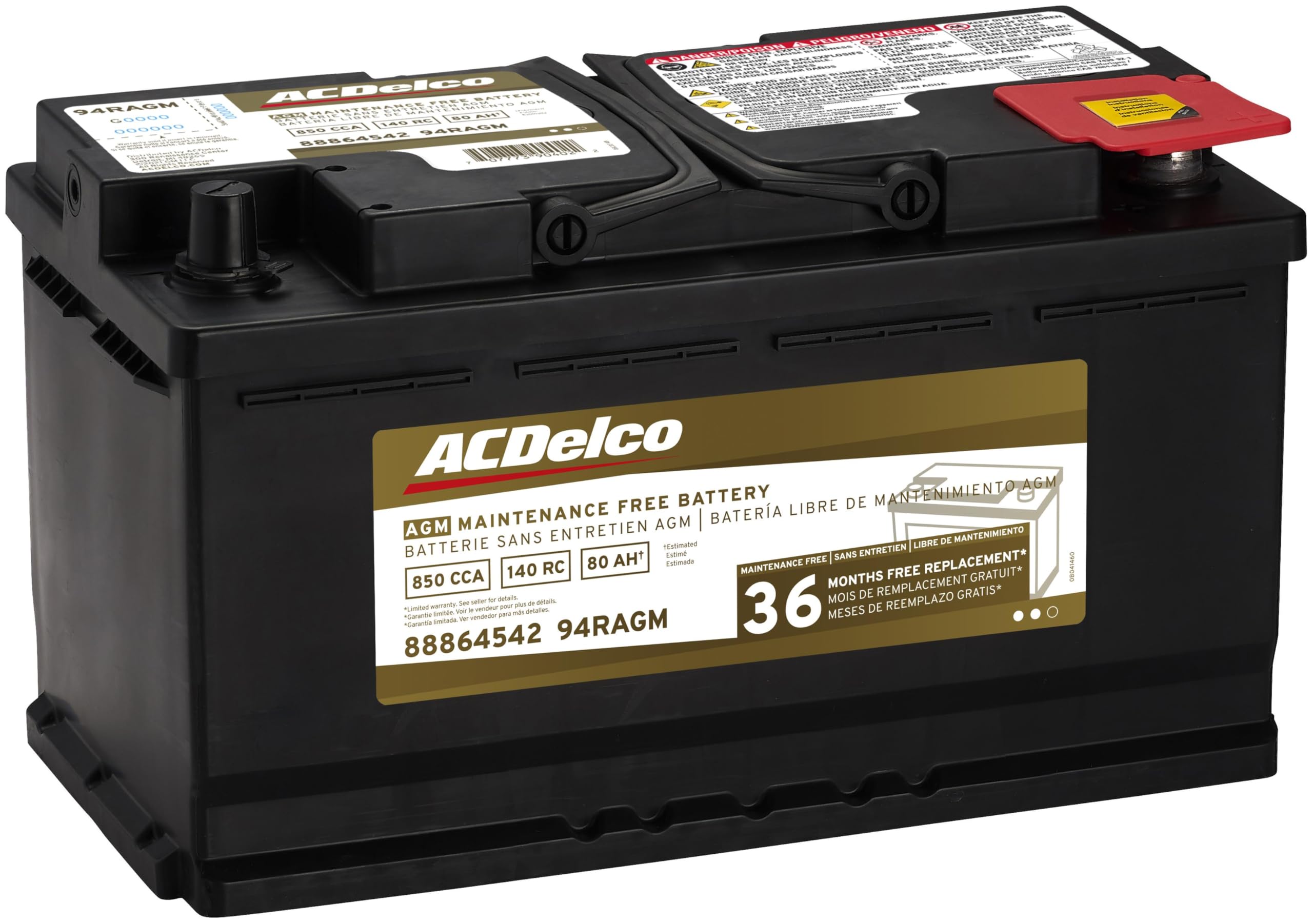 ACDelco Gold 94RAGM AGM Battery - 36 Month Warranty, BCI Group 94R, Pack of 1